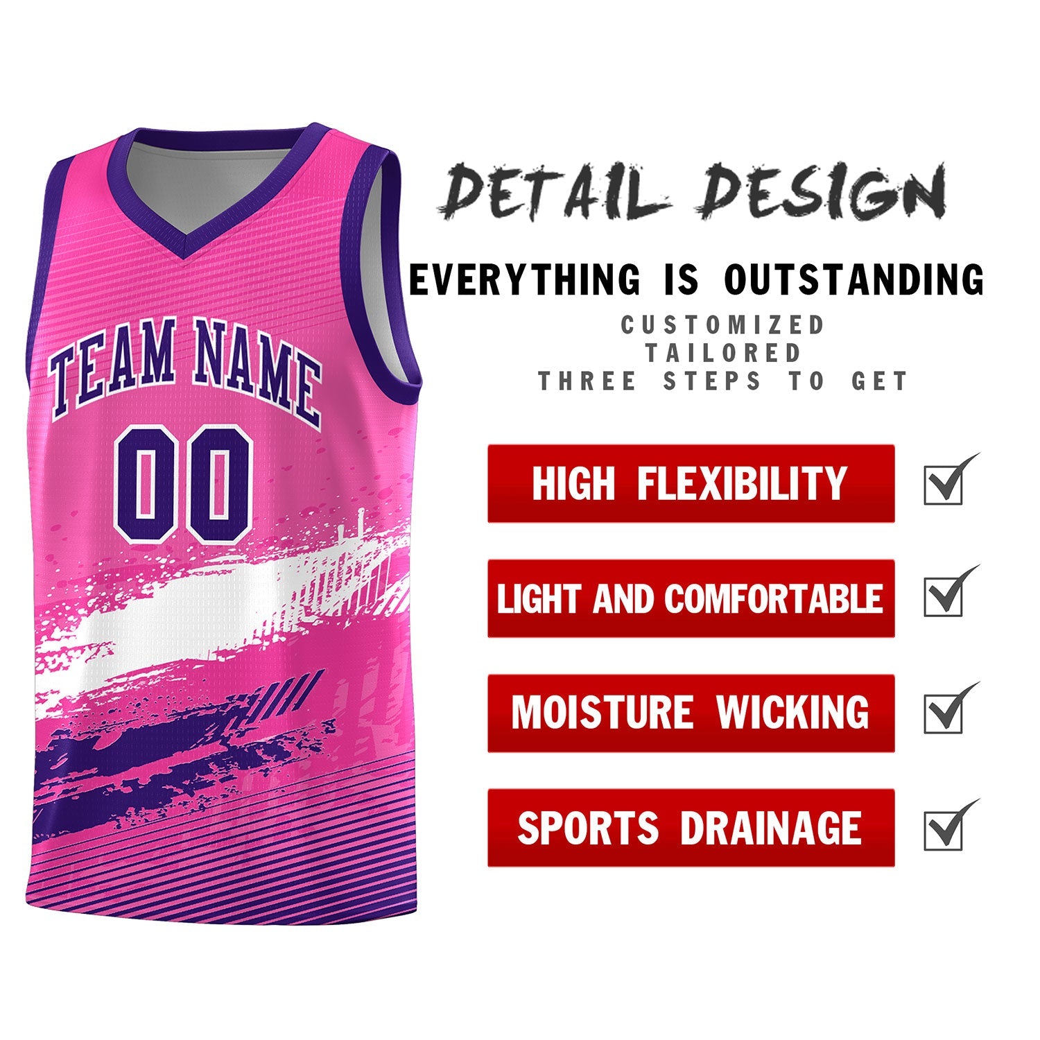 Custom Pink White and Purple Graffiti Pattern Sports Uniform Basketball Jersey