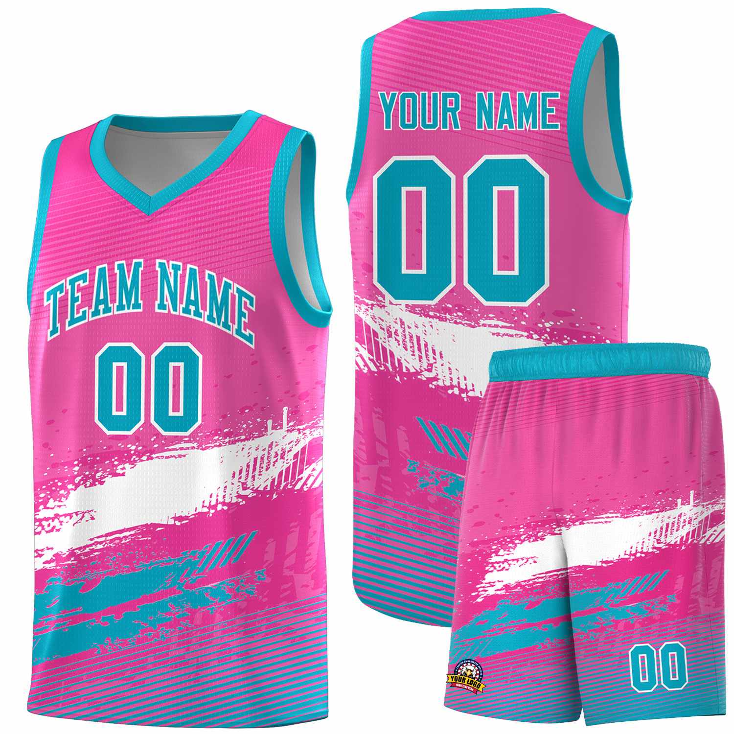 Custom Pink White and Sky Blue Graffiti Pattern Sports Uniform Basketball Jersey