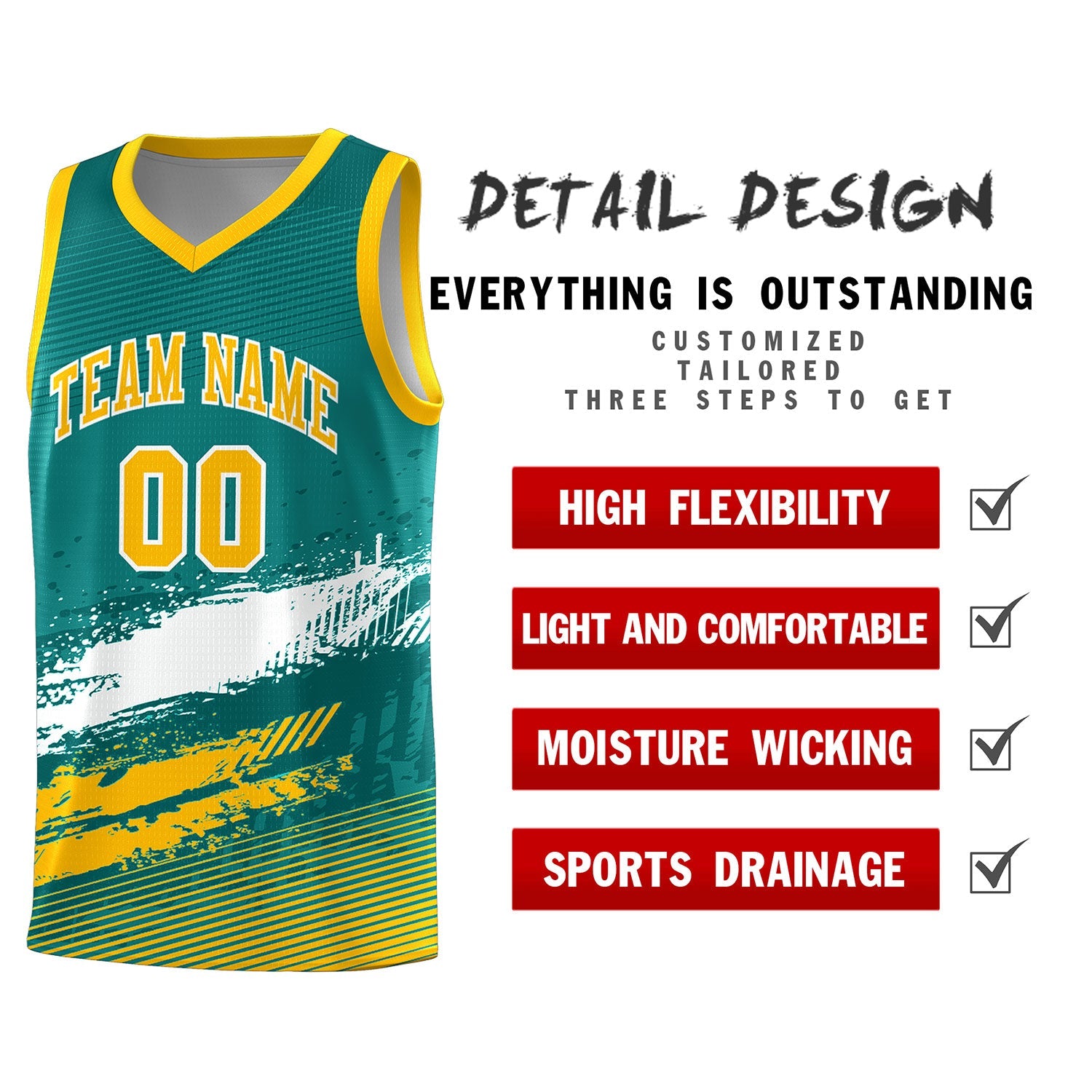 Custom Aqua White and Yellow Graffiti Pattern Sports Uniform Basketball Jersey