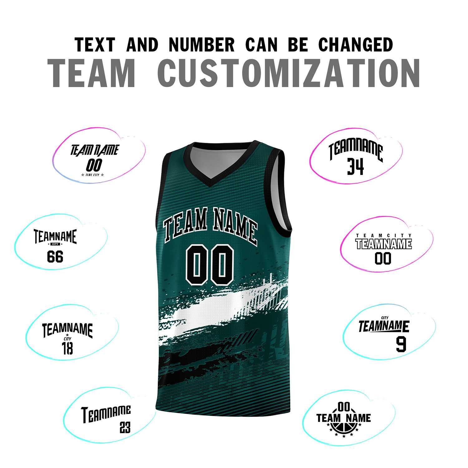 Custom Midnight Green White and Black Graffiti Pattern Sports Uniform Basketball Jersey