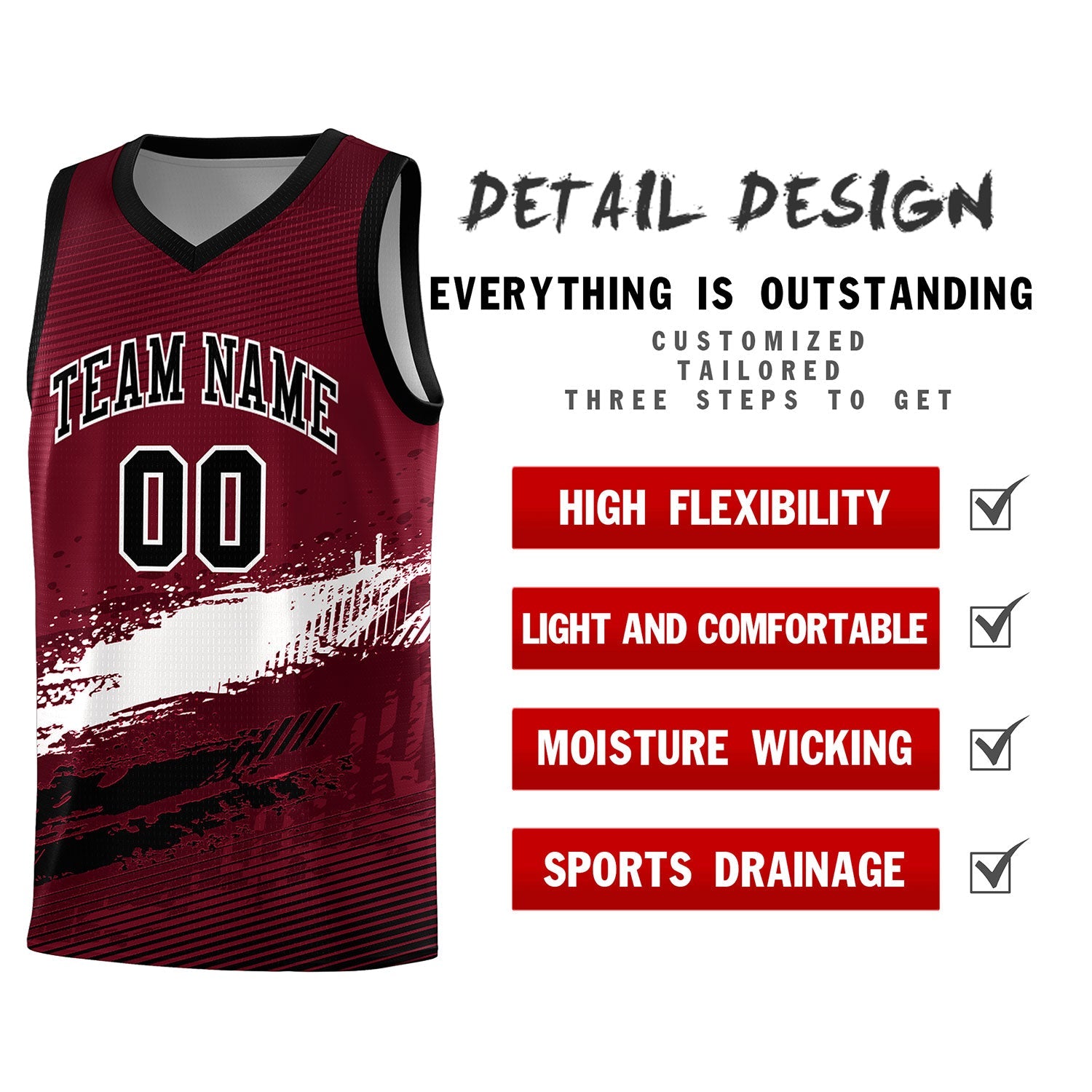 Custom Crimson White and Black Graffiti Pattern Sports Uniform Basketball Jersey