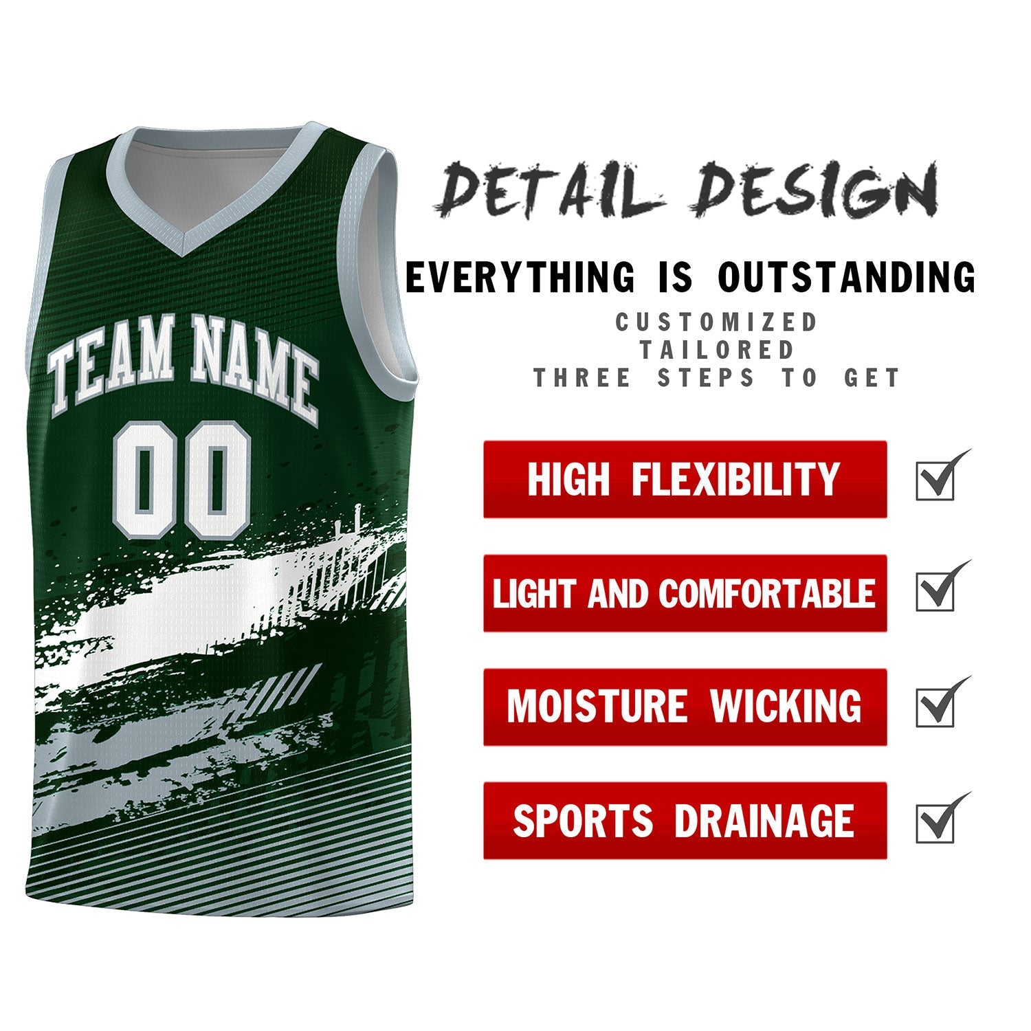 Custom Green White and Gray Graffiti Pattern Sports Uniform Basketball Jersey