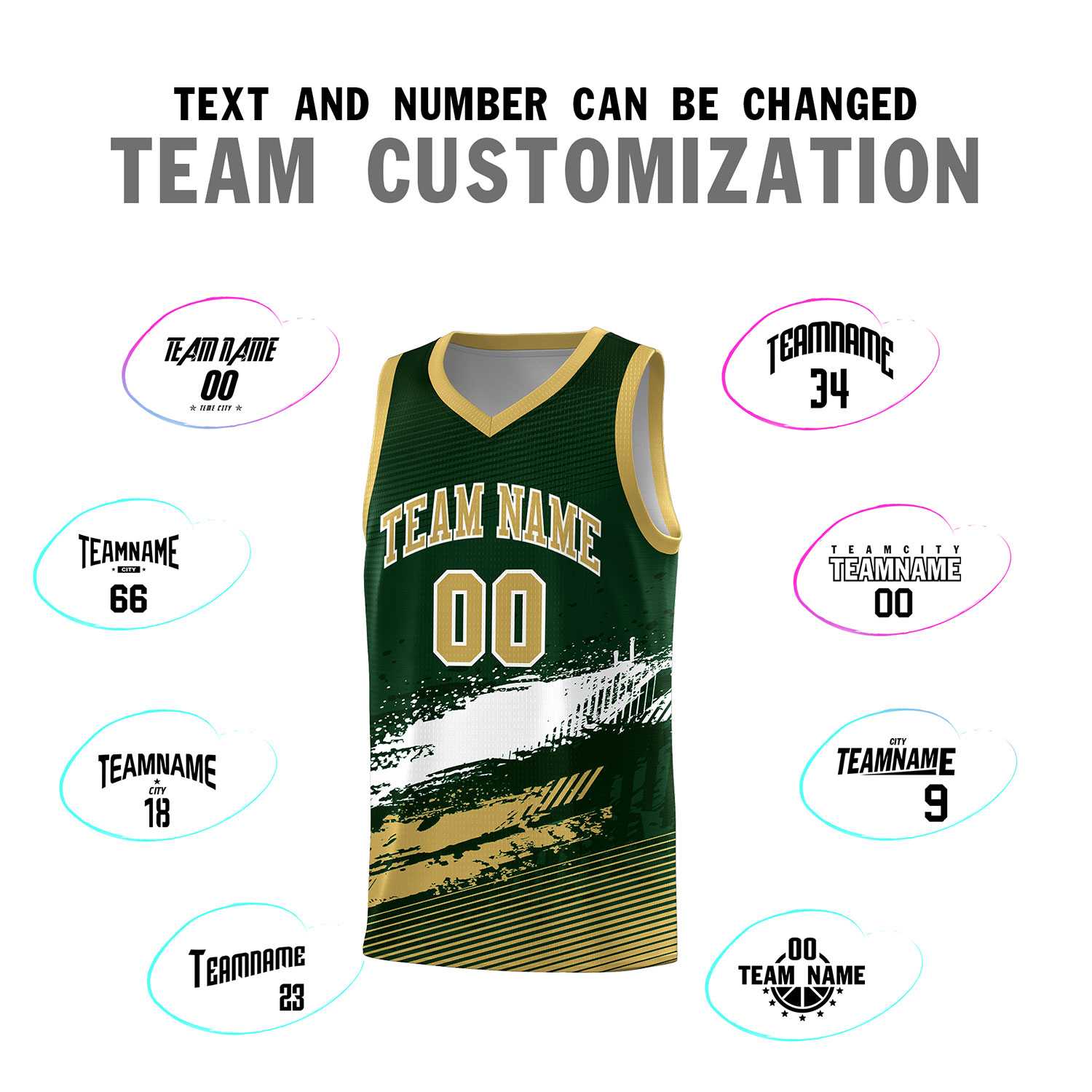 Custom Green White and Khaki Graffiti Pattern Sports Uniform Basketball Jersey