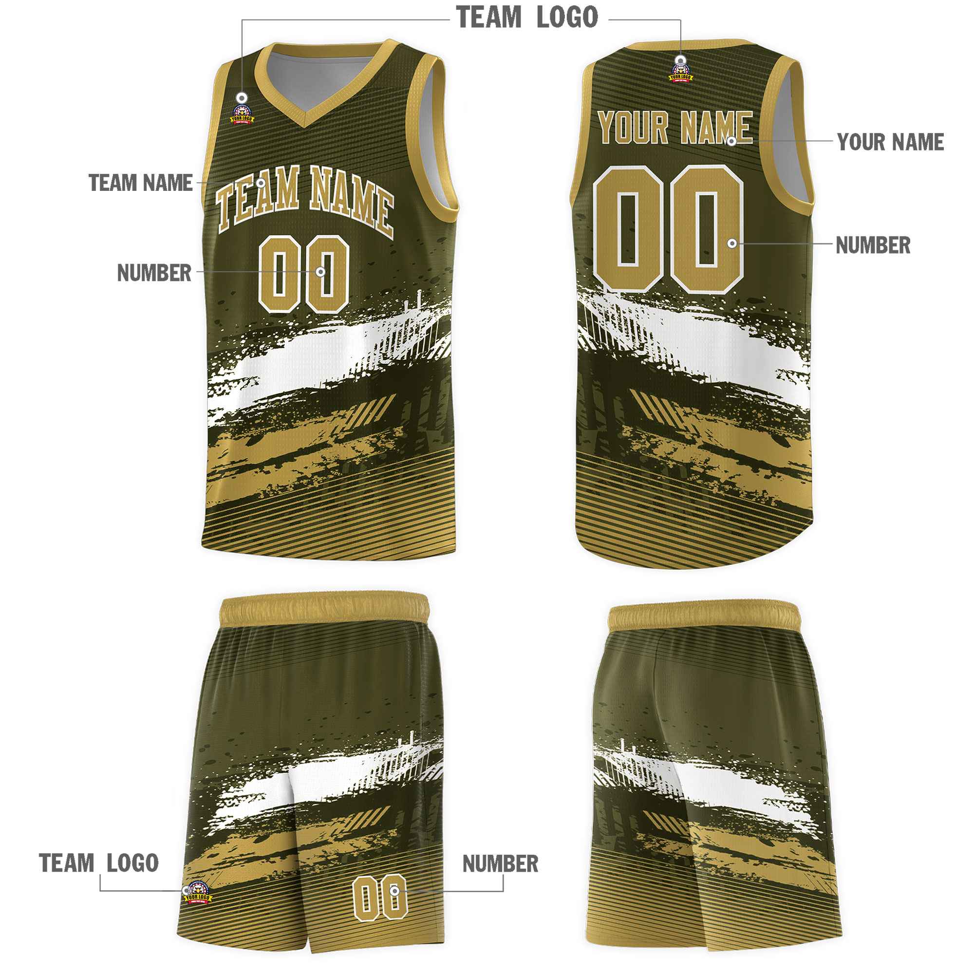 Custom Olive White and Khaki Graffiti Pattern Sports Uniform Basketball Jersey