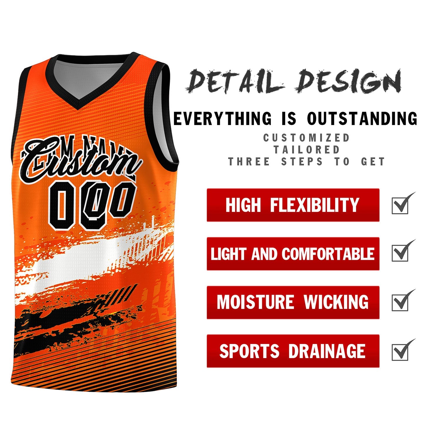 Custom Orange White and Black Graffiti Pattern Sports Uniform Basketball Jersey