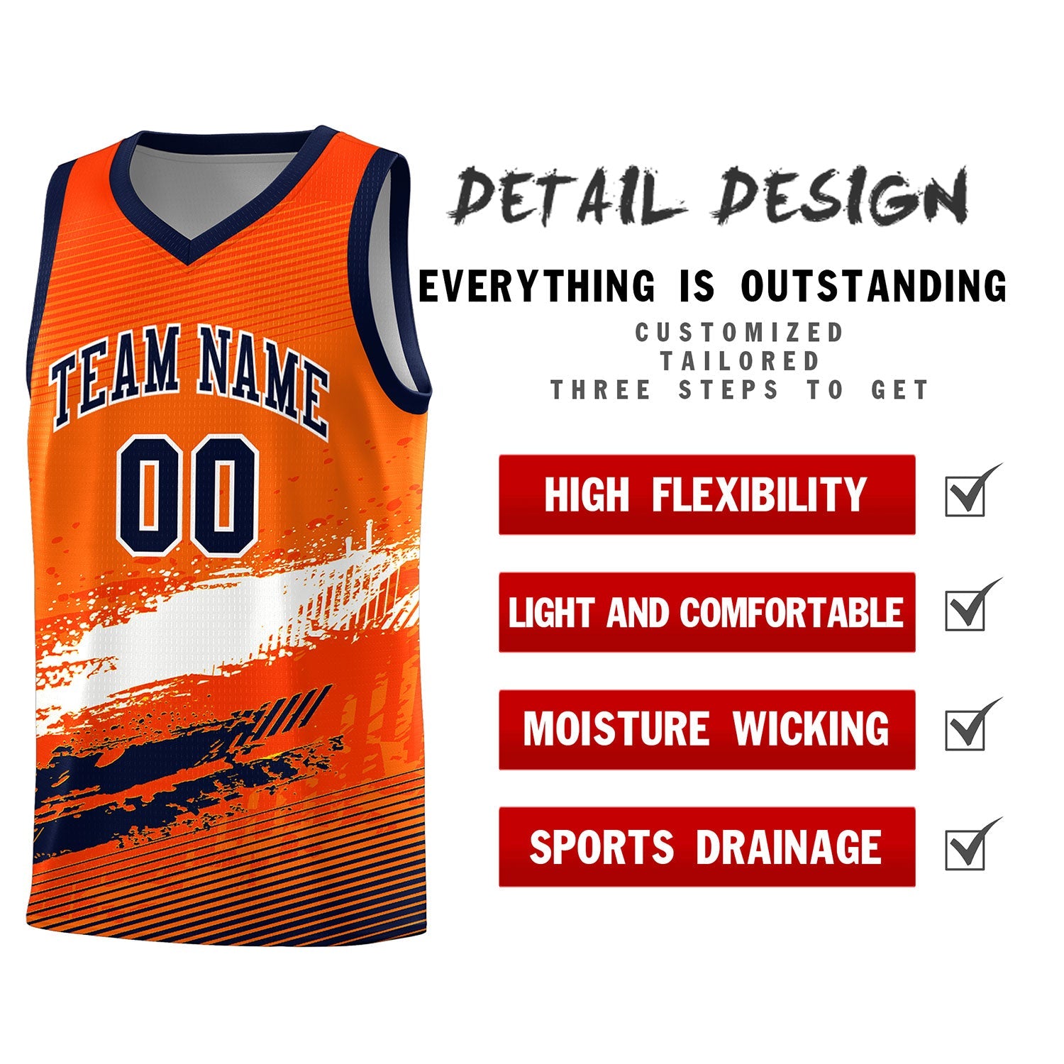 Custom Orange White and Navy Graffiti Pattern Sports Uniform Basketball Jersey