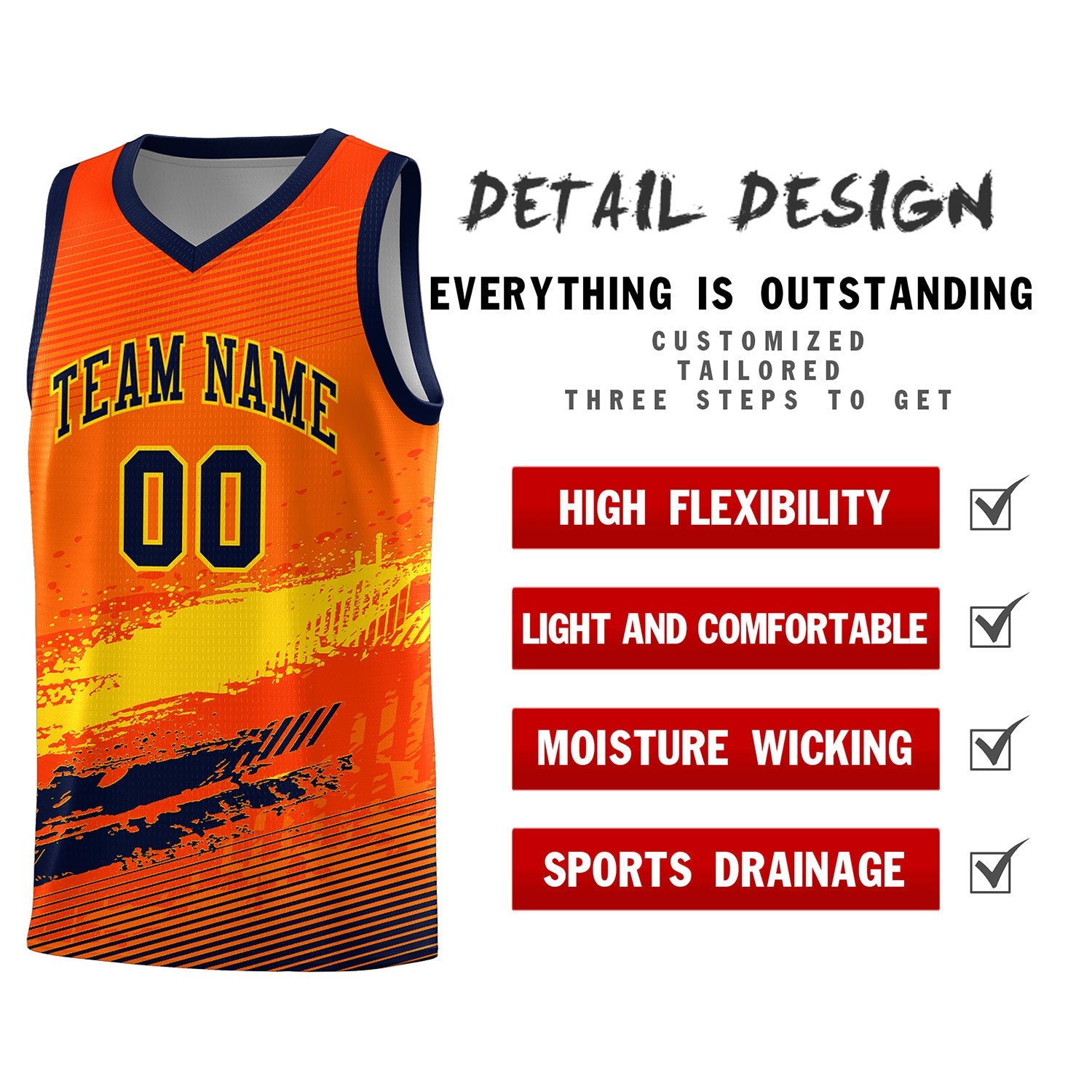 Custom Orange Gold and Navy Graffiti Pattern Sports Uniform Basketball Jersey