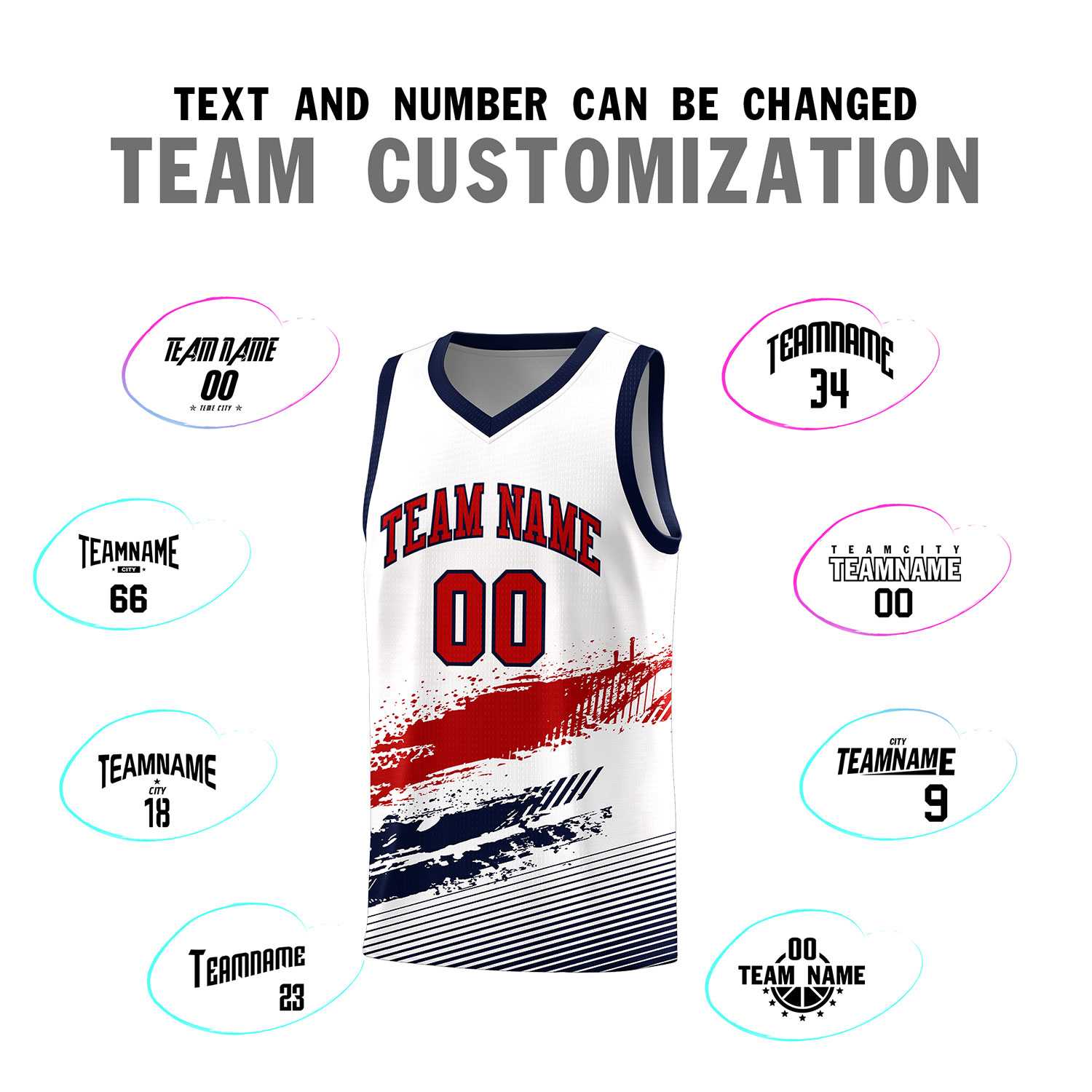 Custom White Red and Navy Graffiti Pattern Sports Uniform Basketball Jersey