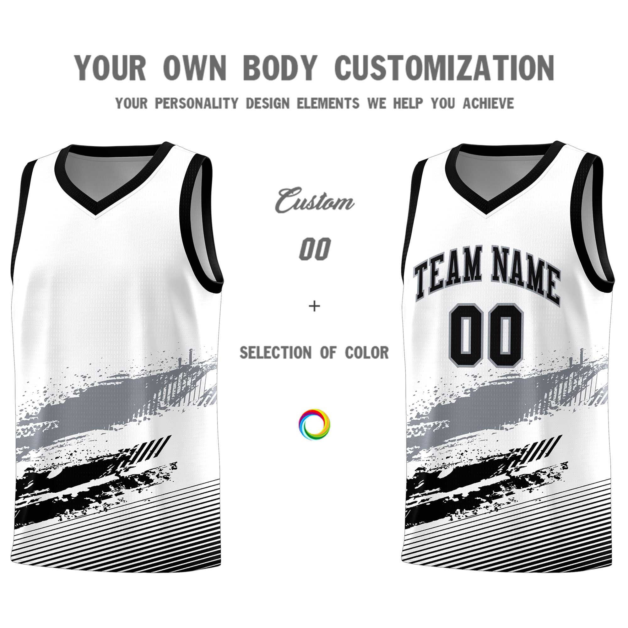 Custom White Gray and Black Graffiti Pattern Sports Uniform Basketball Jersey