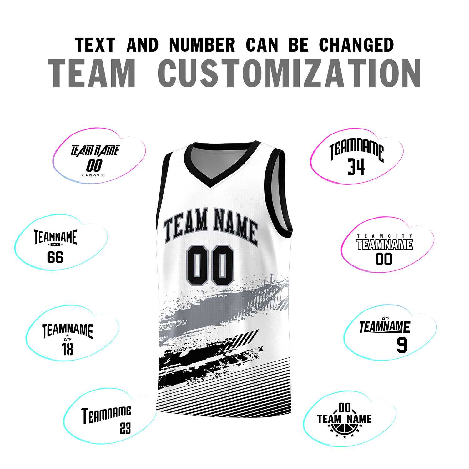 Custom White Gray and Black Graffiti Pattern Sports Uniform Basketball Jersey