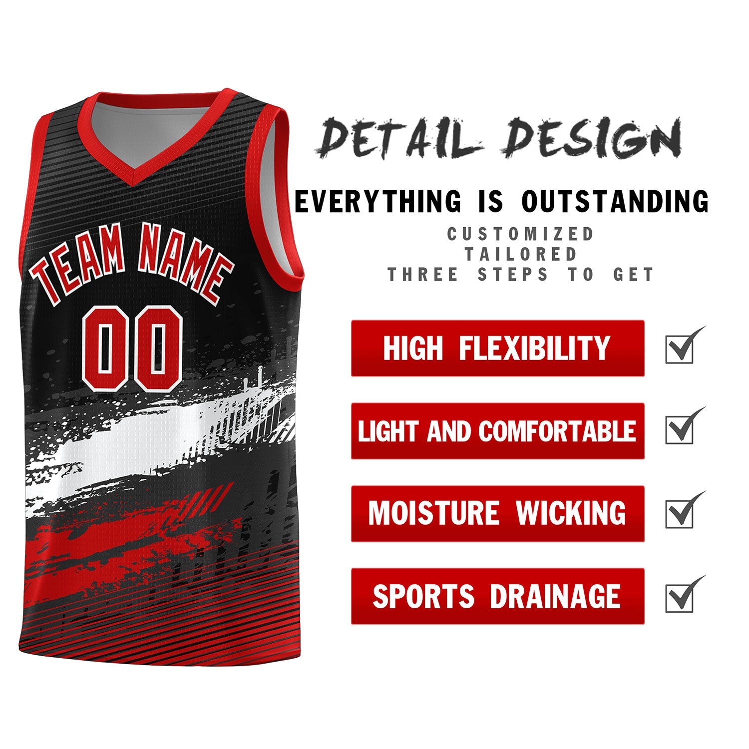 Custom Black White and Red Graffiti Pattern Sports Uniform Basketball Jersey