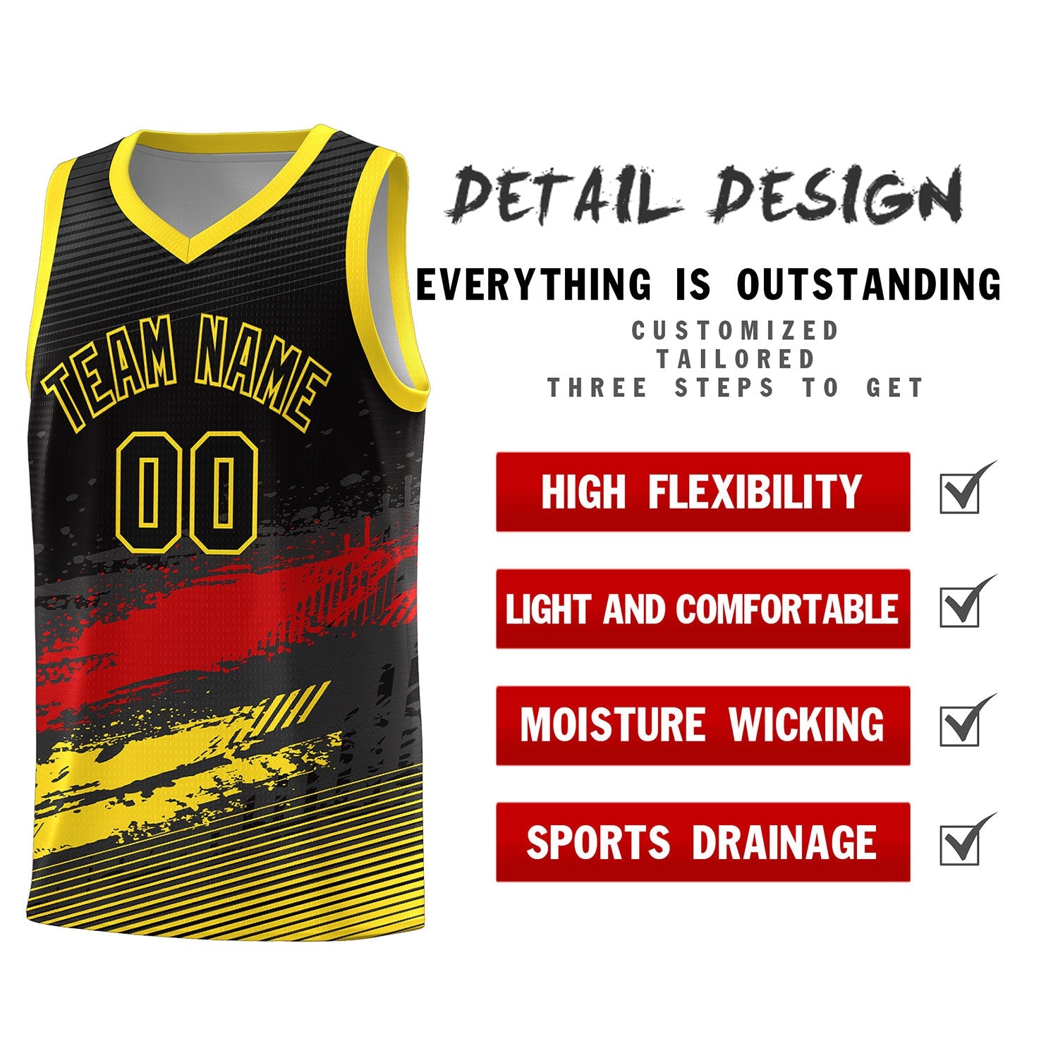 Custom Black Red and Gold Graffiti Pattern Sports Uniform Basketball Jersey