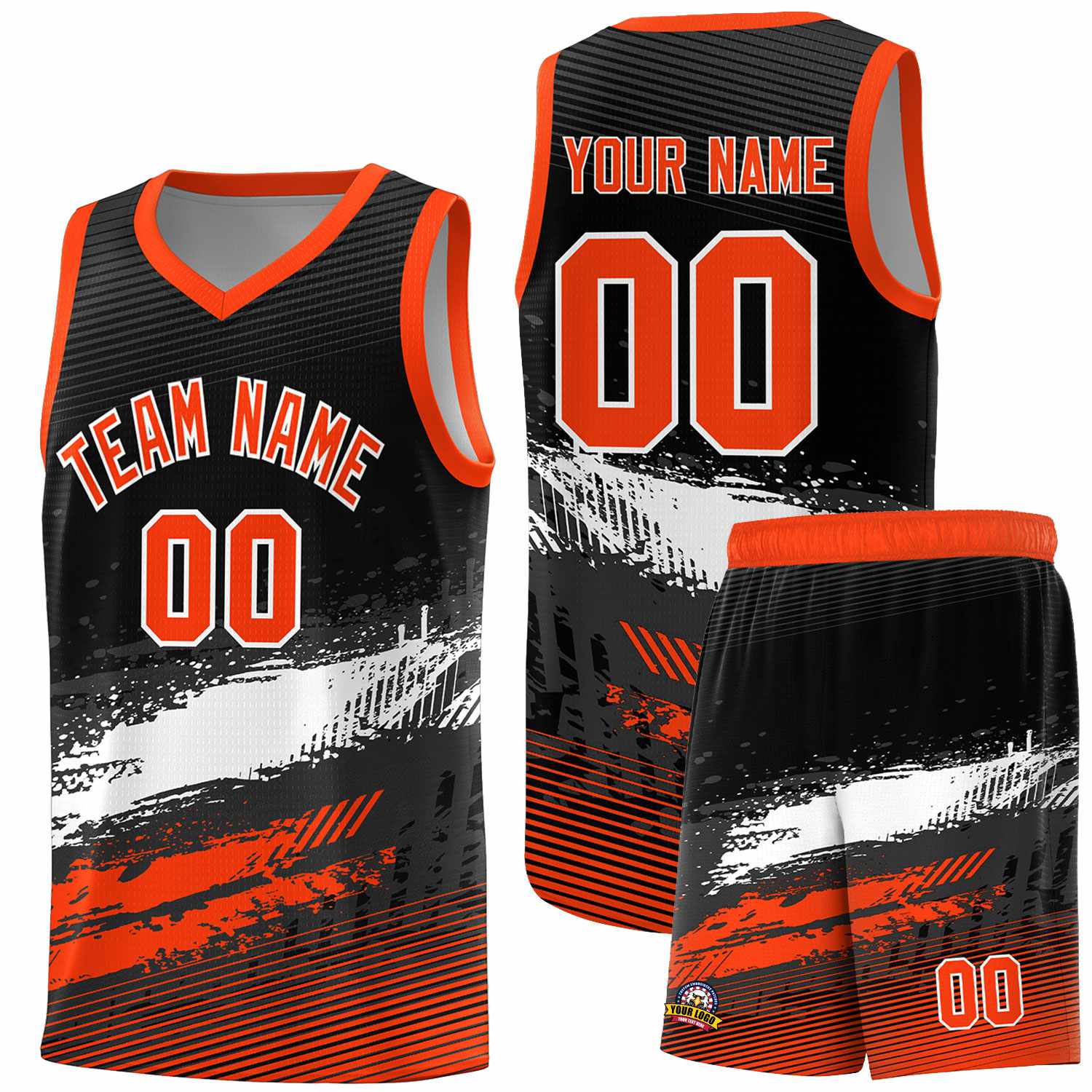 Custom Black White and Orange Graffiti Pattern Sports Uniform Basketball Jersey