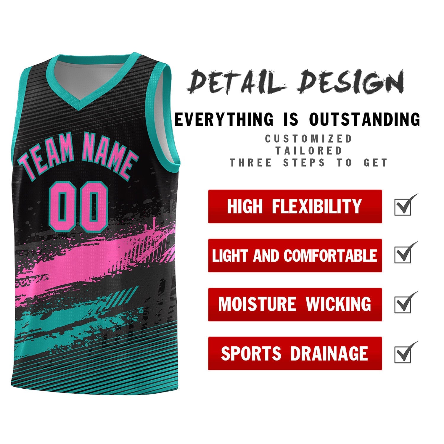 Custom Black Pink and Aqua Graffiti Pattern Sports Uniform Basketball Jersey