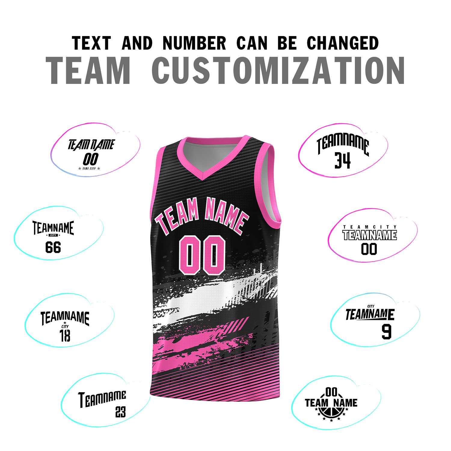 Custom Black White and Pink Graffiti Pattern Sports Uniform Basketball Jersey