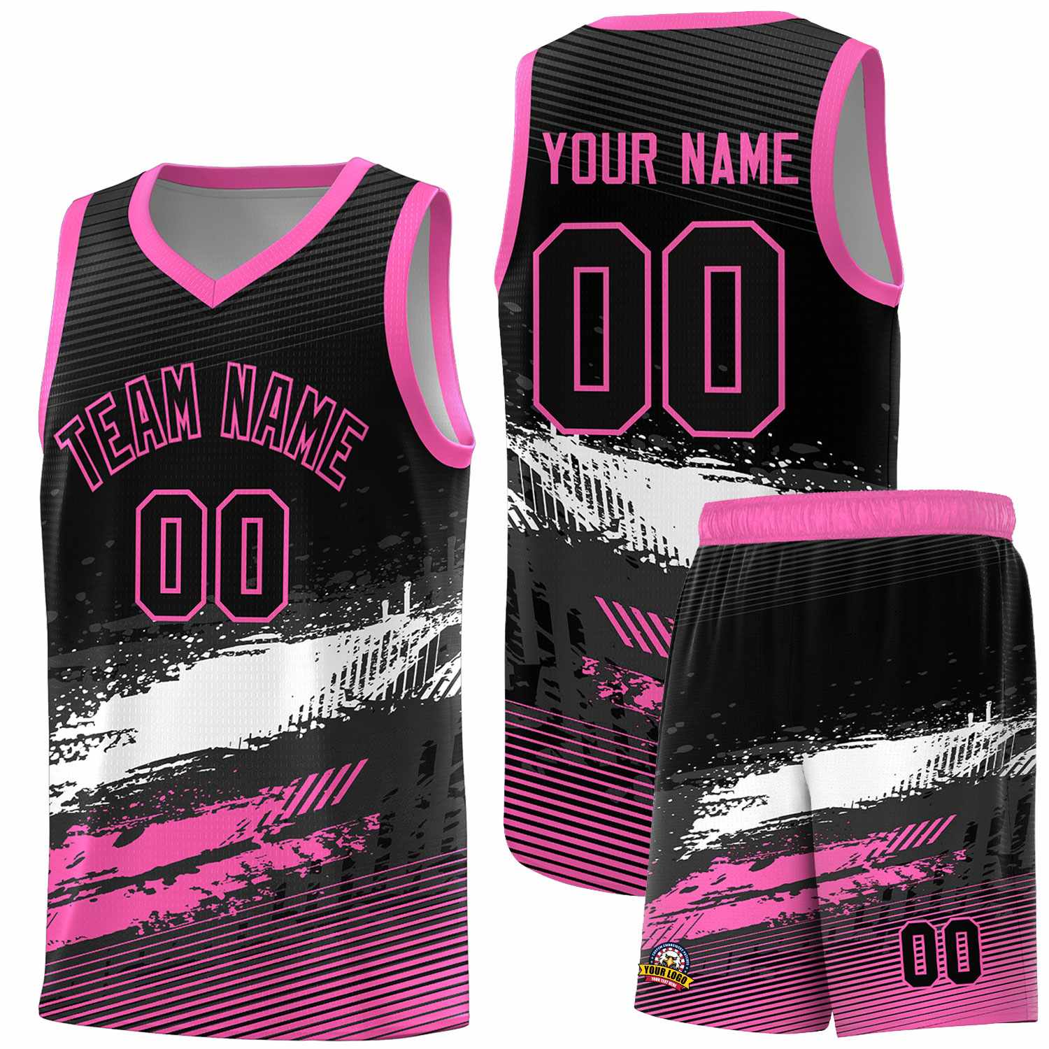 Custom Black White and Pink Graffiti Pattern Sports Uniform Basketball Jersey