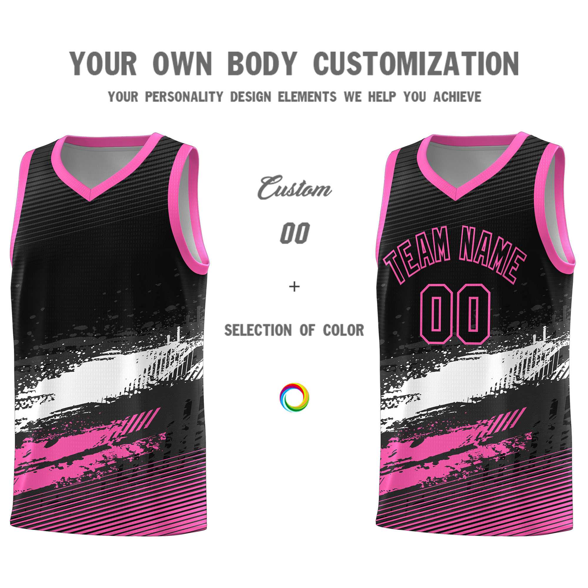 Custom Black White and Pink Graffiti Pattern Sports Uniform Basketball Jersey