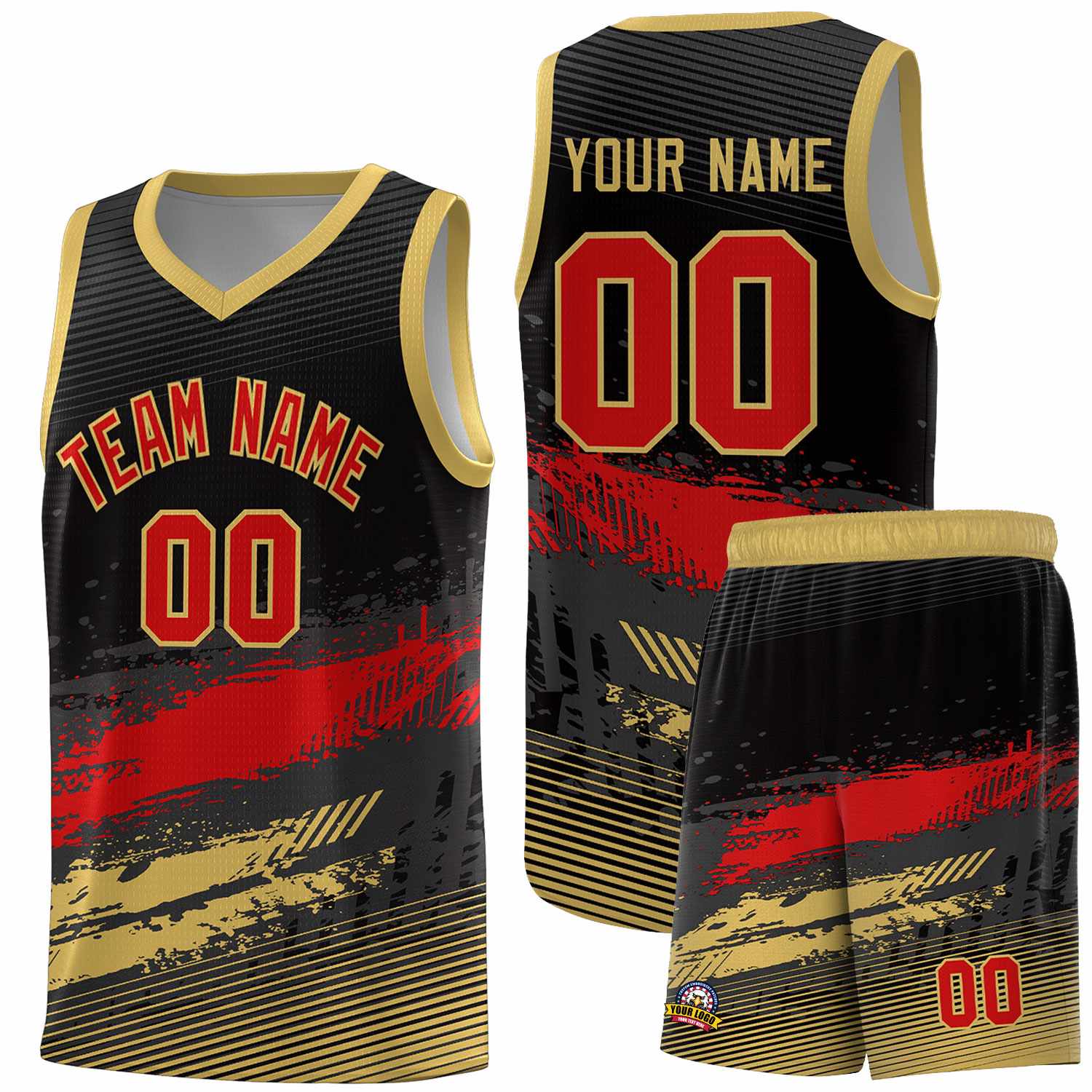 Custom Black Red and Khaki Graffiti Pattern Sports Uniform Basketball Jersey