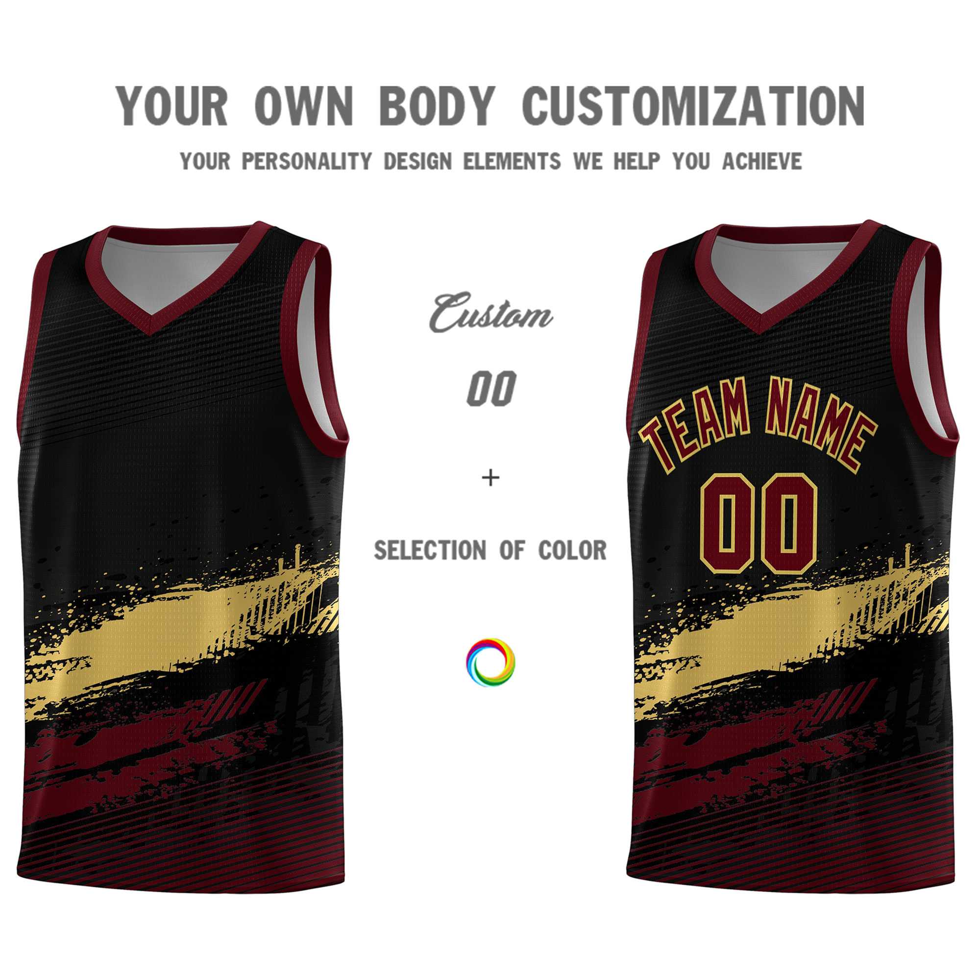 Custom Black Khaki and Red Graffiti Pattern Sports Uniform Basketball Jersey