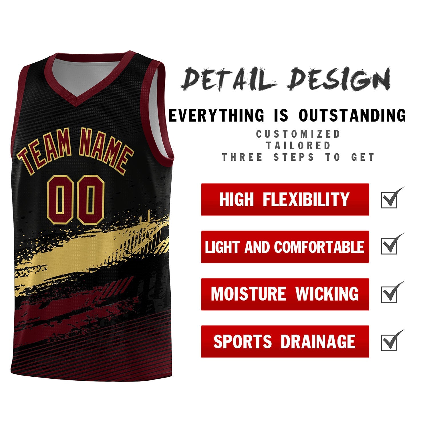 Custom Black Khaki and Red Graffiti Pattern Sports Uniform Basketball Jersey