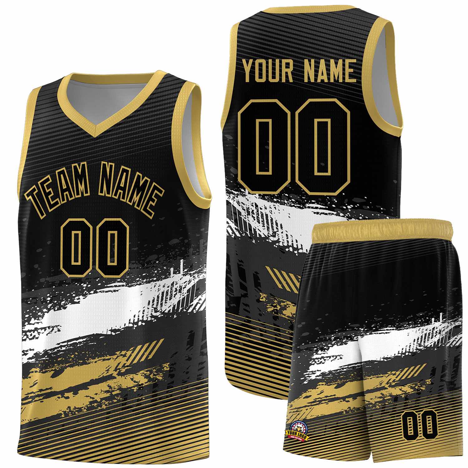 Custom Black White and Khaki Graffiti Pattern Sports Uniform Basketball Jersey