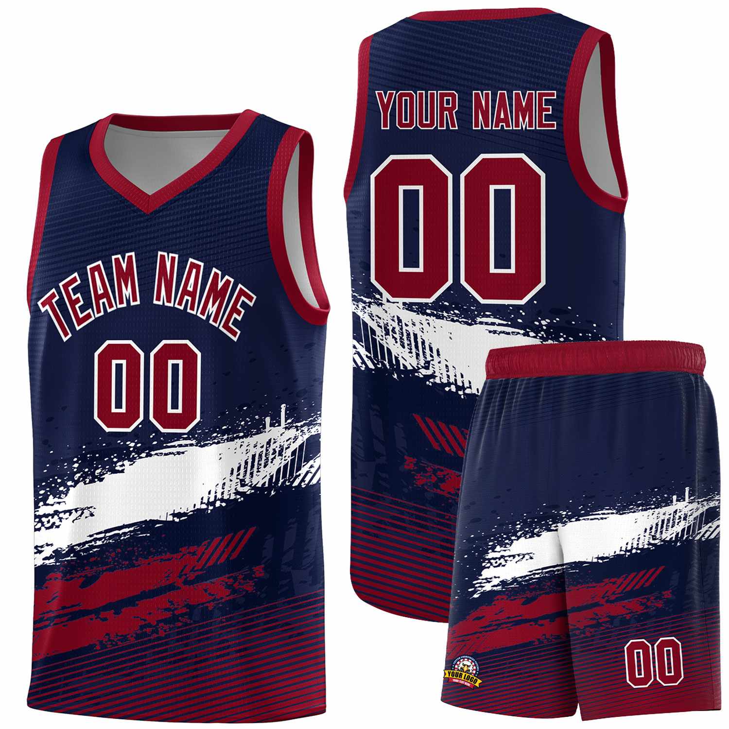 Custom Navy White and Crimson Graffiti Pattern Sports Uniform Basketball Jersey