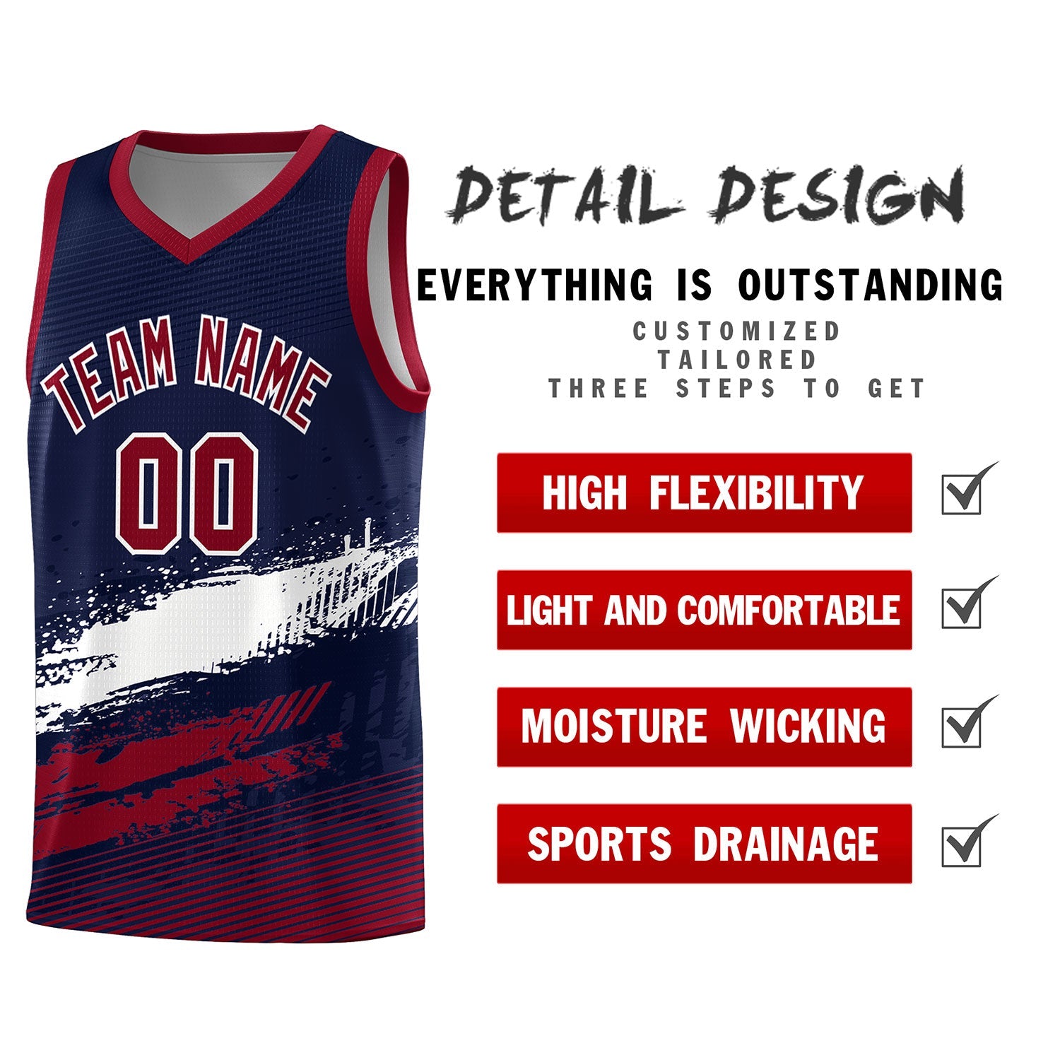 Custom Navy White and Crimson Graffiti Pattern Sports Uniform Basketball Jersey