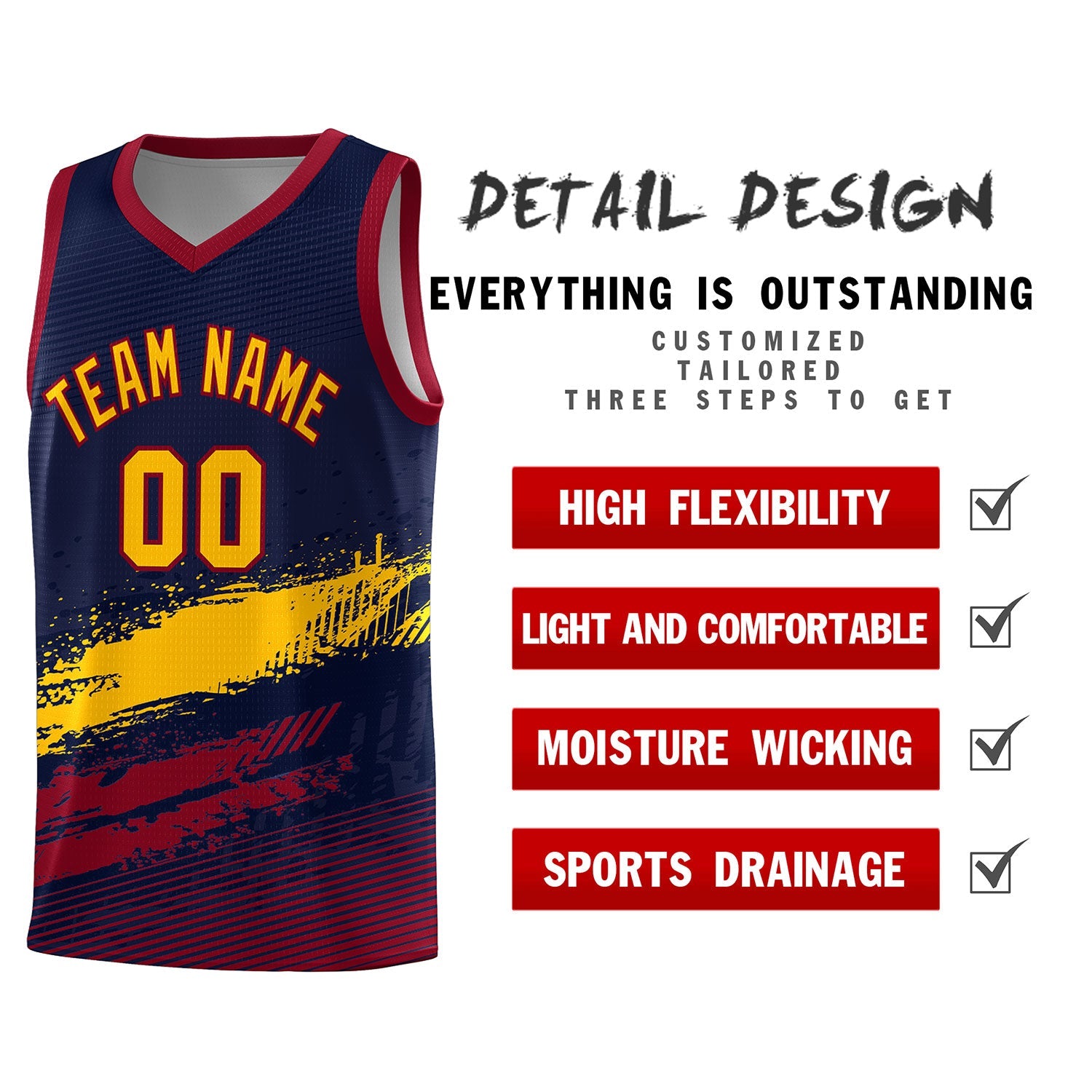 Custom Navy Yellow and Crimson Graffiti Pattern Sports Uniform Basketball Jersey