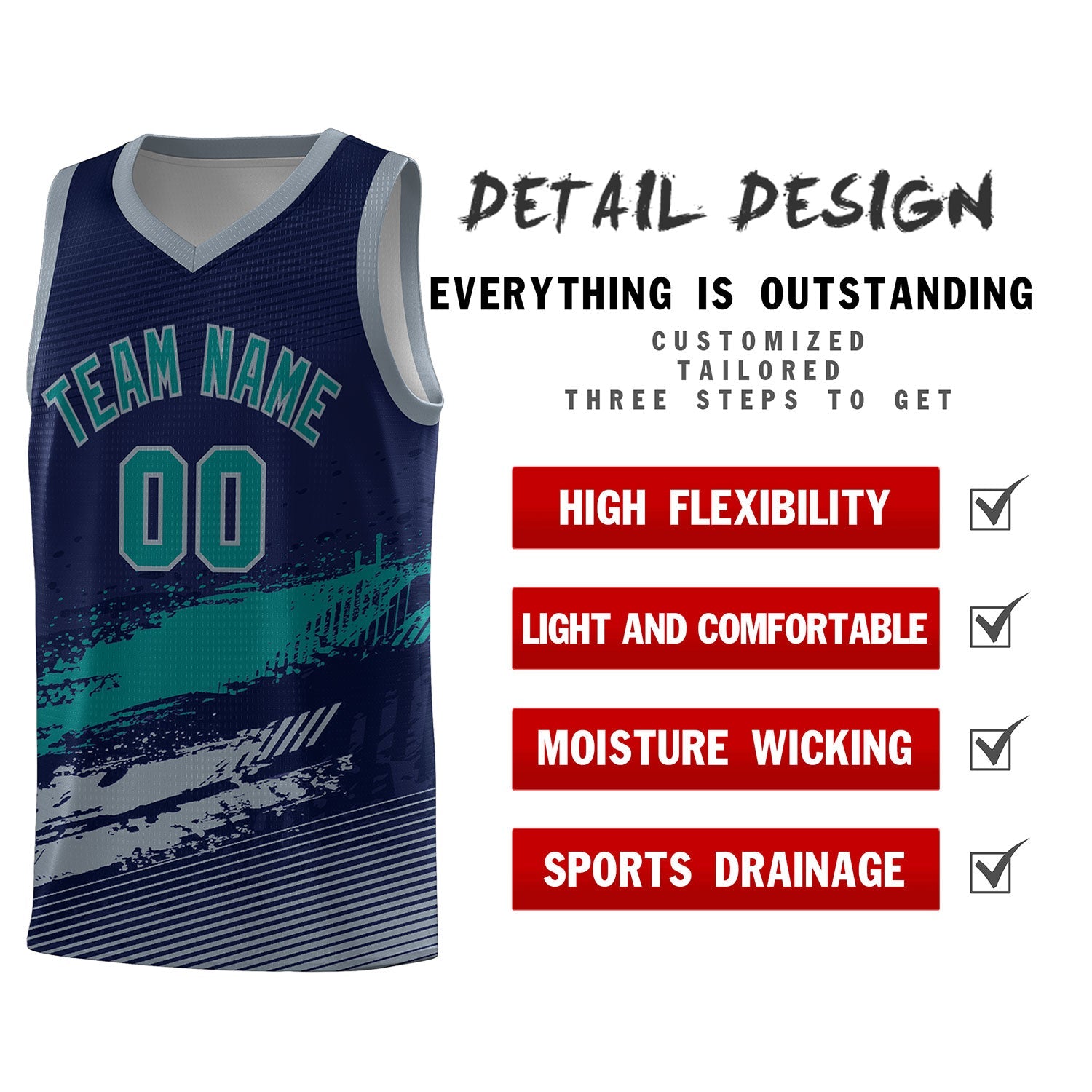 Custom Navy Aqua and Gray Graffiti Pattern Sports Uniform Basketball Jersey