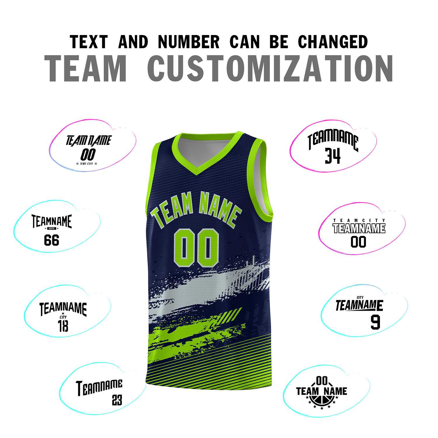 Custom Navy Gray and Neon Green Graffiti Pattern Sports Uniform Basketball Jersey