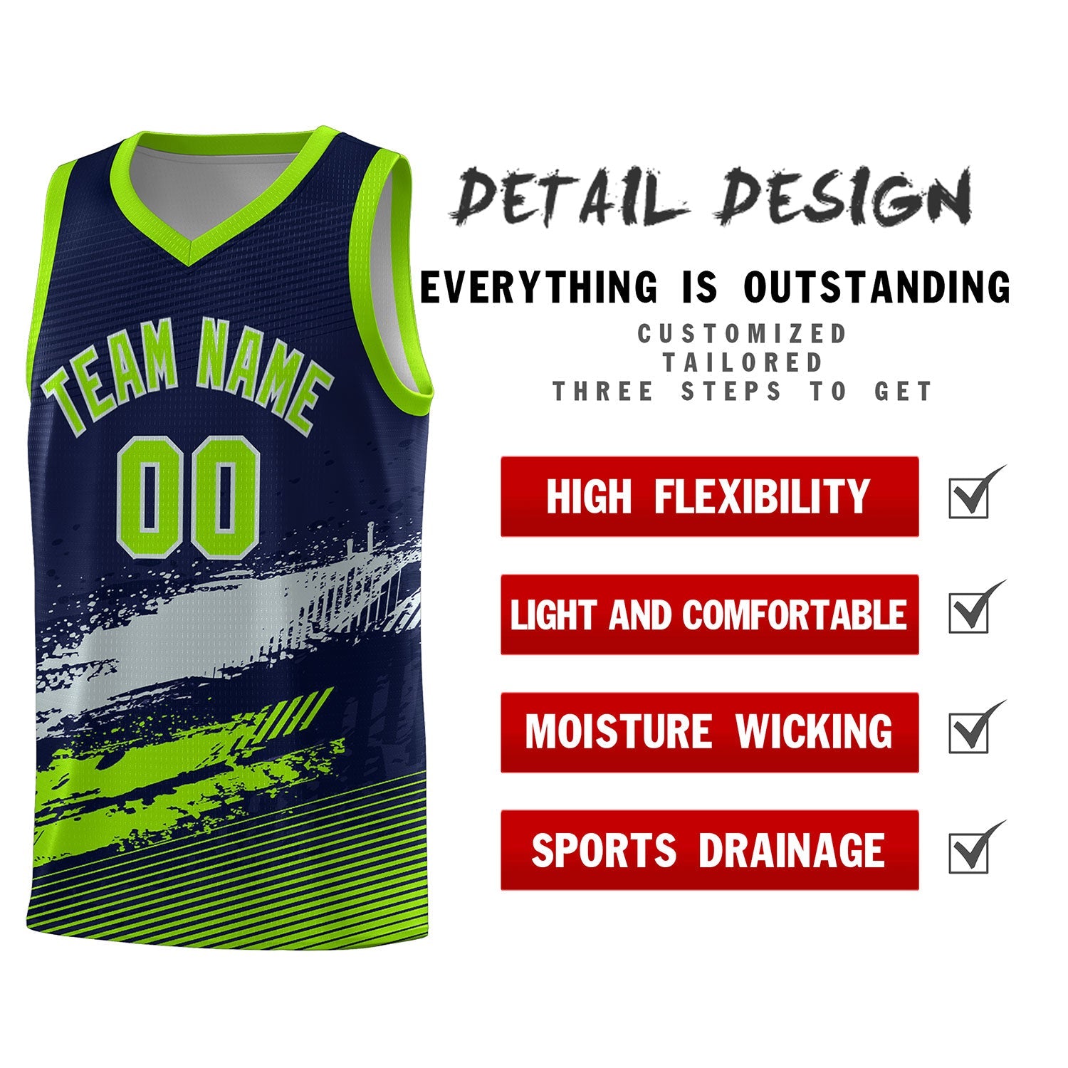 Custom Navy Gray and Neon Green Graffiti Pattern Sports Uniform Basketball Jersey