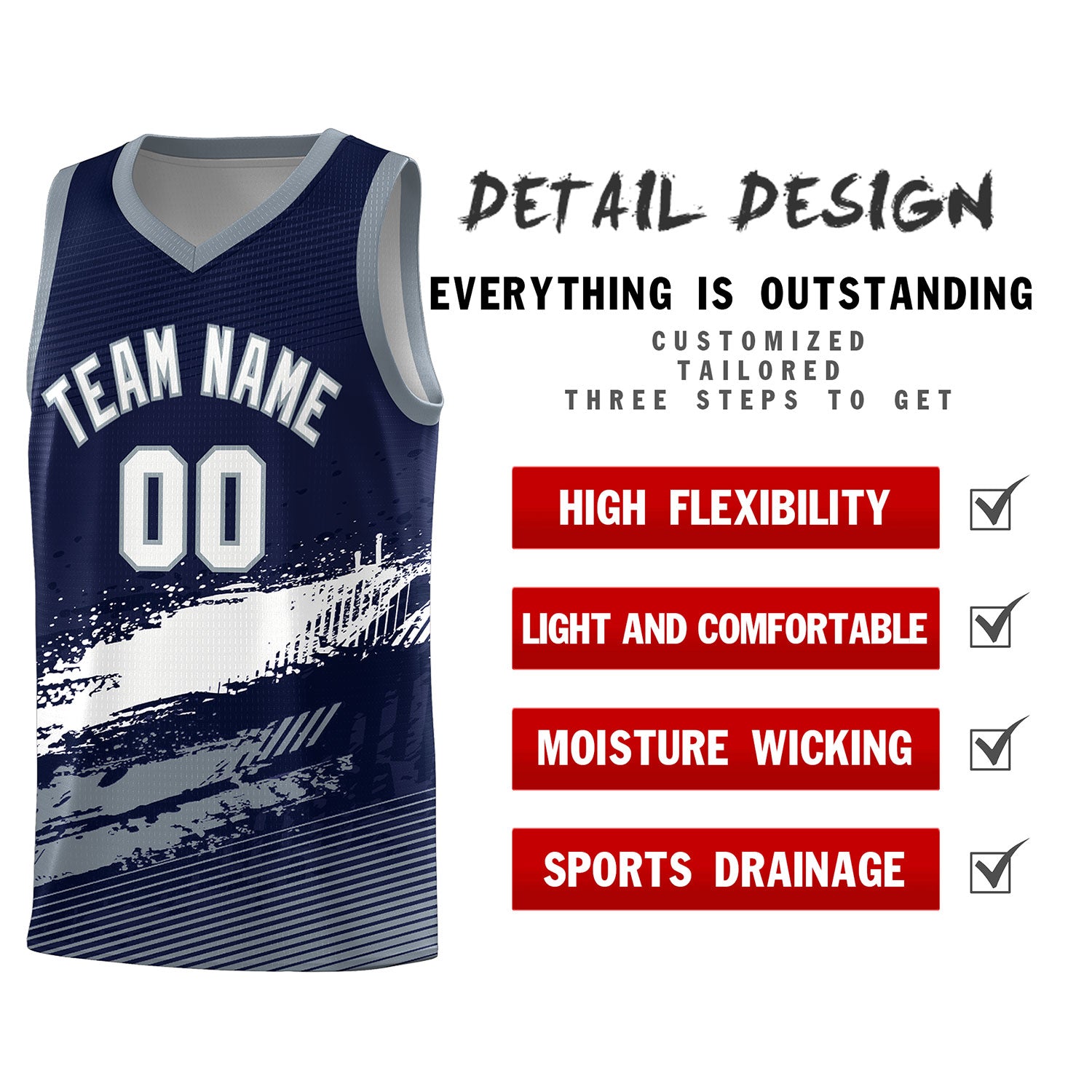 Custom Navy White and Gray Graffiti Pattern Sports Uniform Basketball Jersey