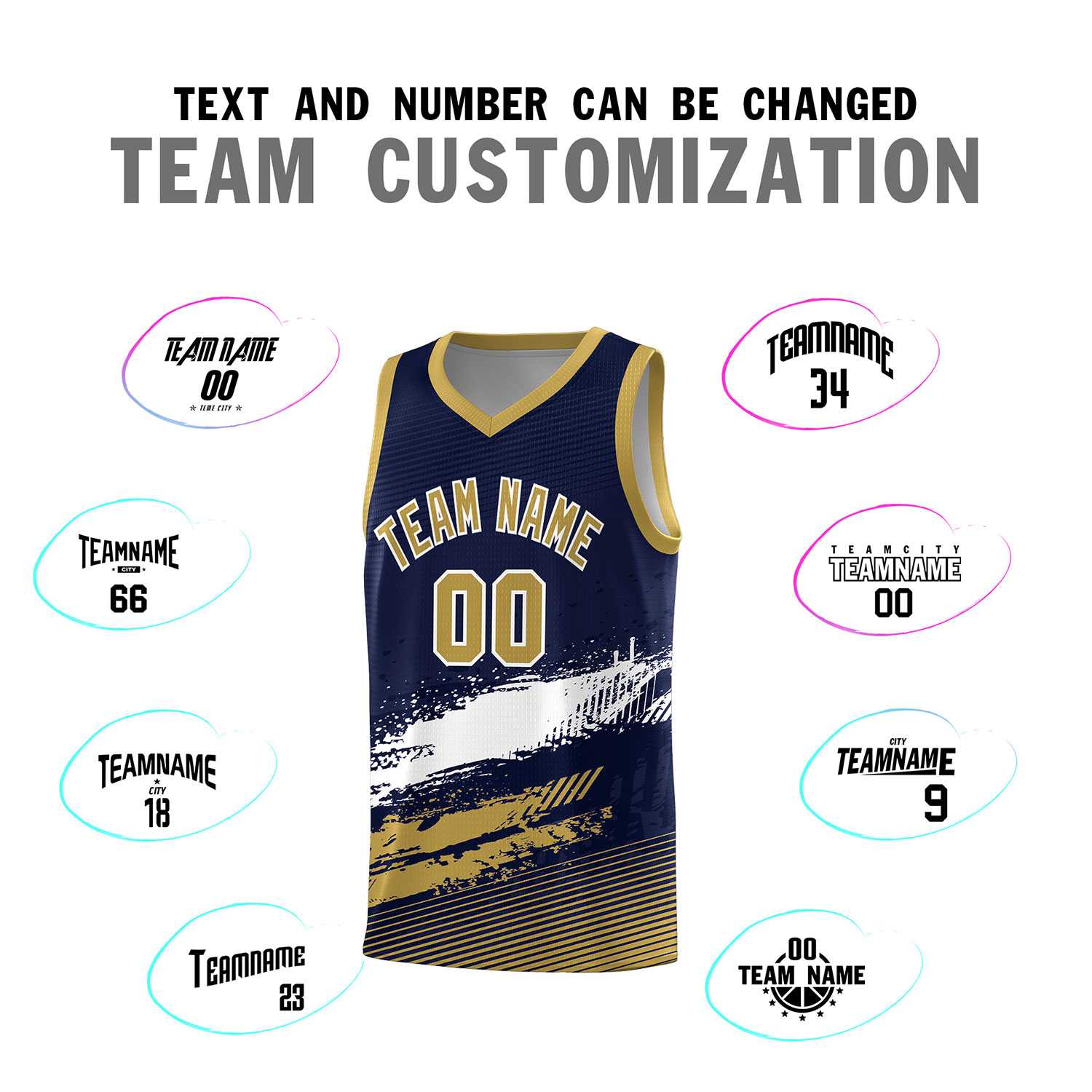 Custom Navy White and Old Gold Graffiti Pattern Sports Uniform Basketball Jersey