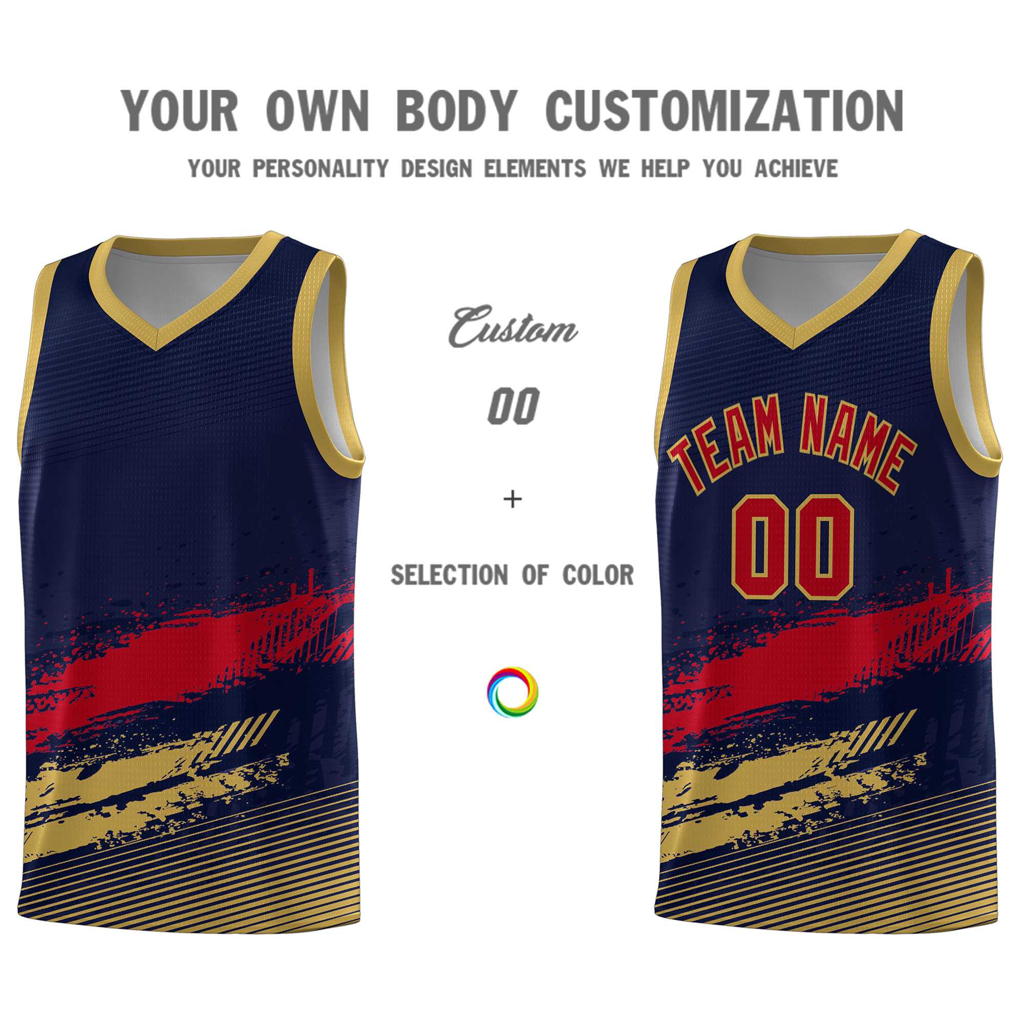 Custom Navy Red and Old Gold Graffiti Pattern Sports Uniform Basketball Jersey