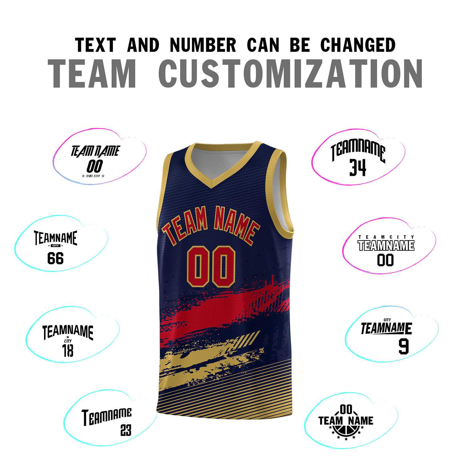 Custom Navy Red and Old Gold Graffiti Pattern Sports Uniform Basketball Jersey