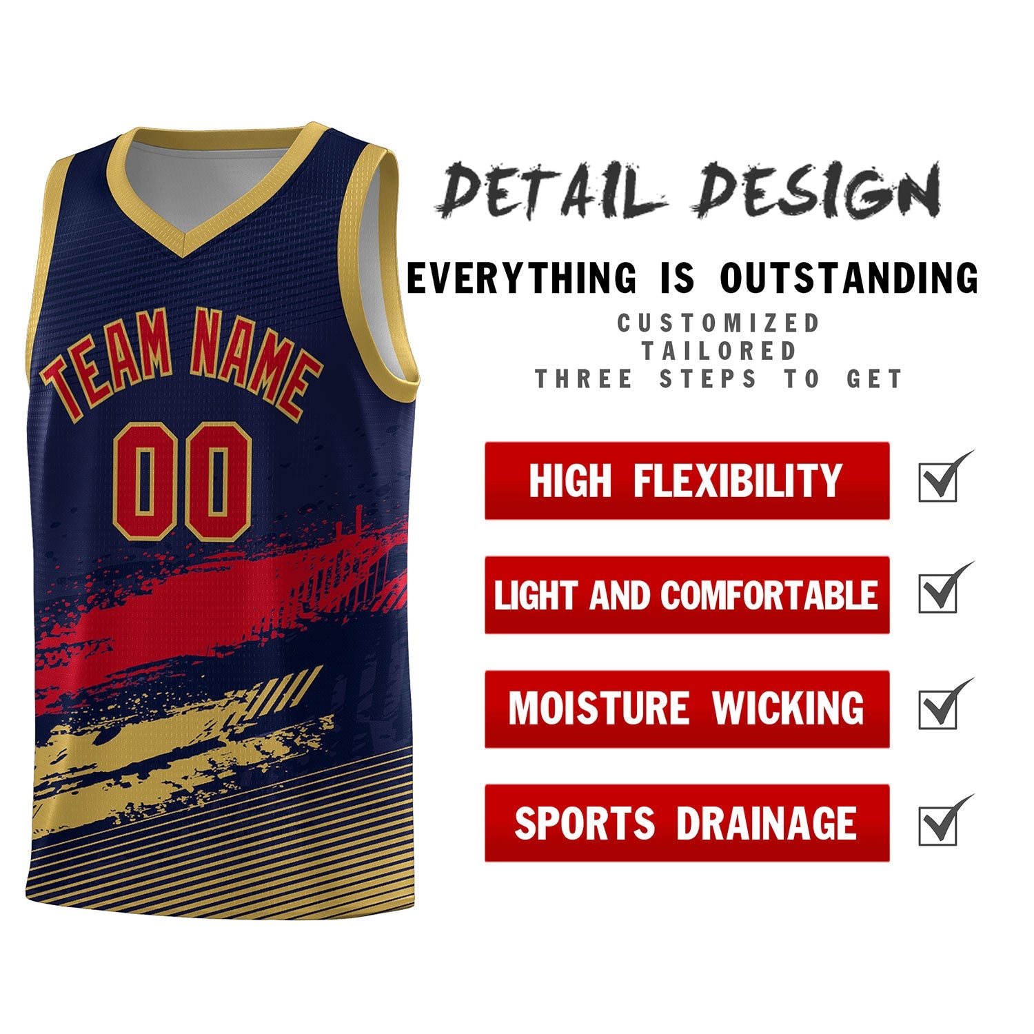 Custom Navy Red and Old Gold Graffiti Pattern Sports Uniform Basketball Jersey