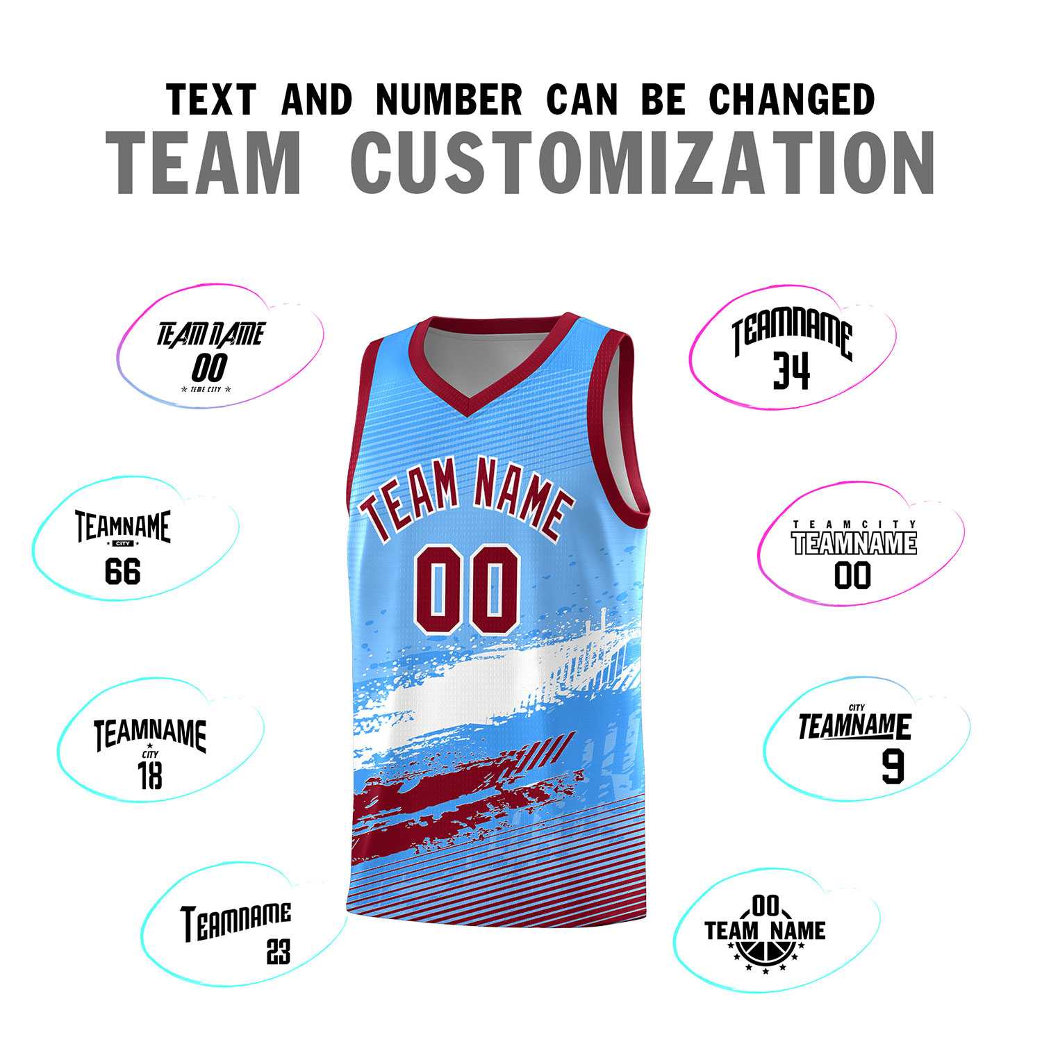 Custom Powder Blue White and Crimson Graffiti Pattern Sports Uniform Basketball Jersey