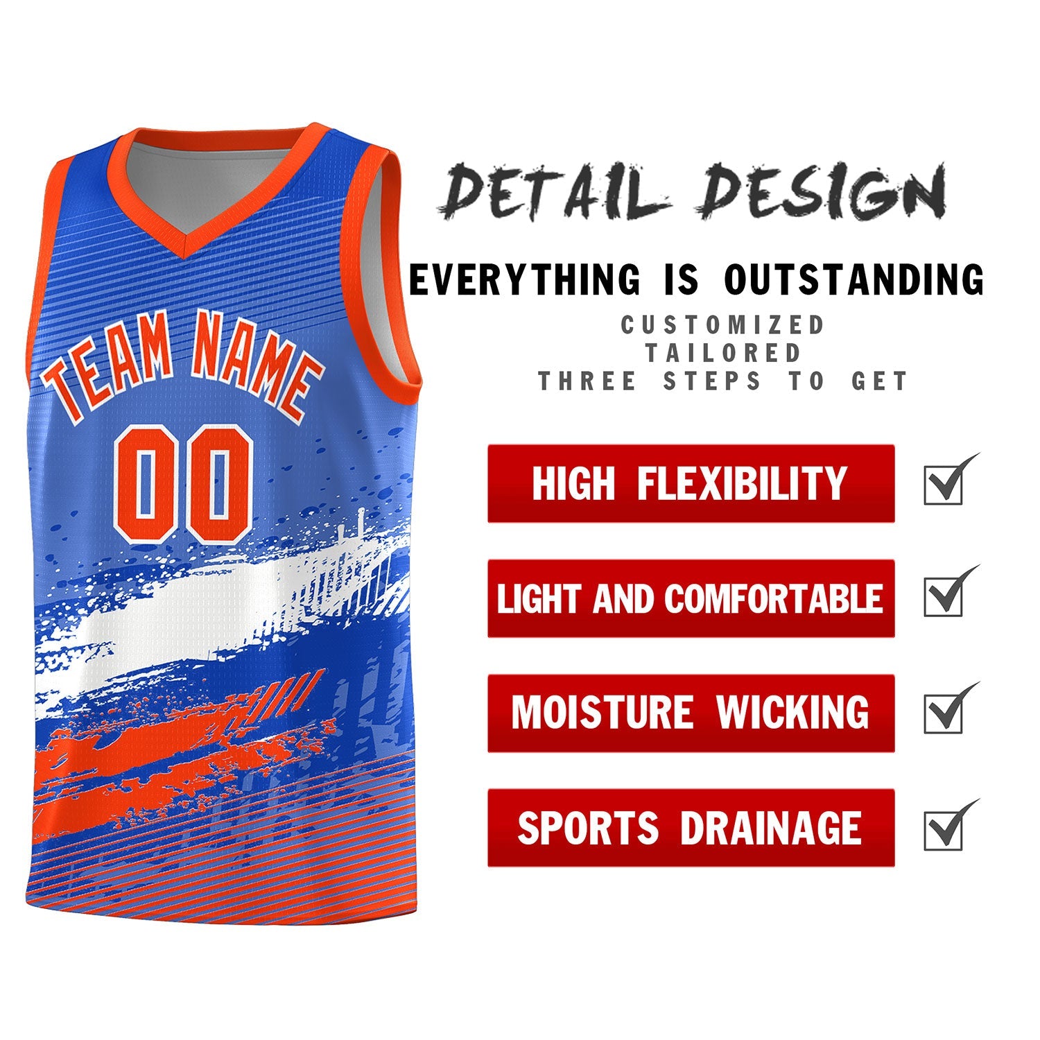 Custom Royal White and Orange Graffiti Pattern Sports Uniform Basketball Jersey