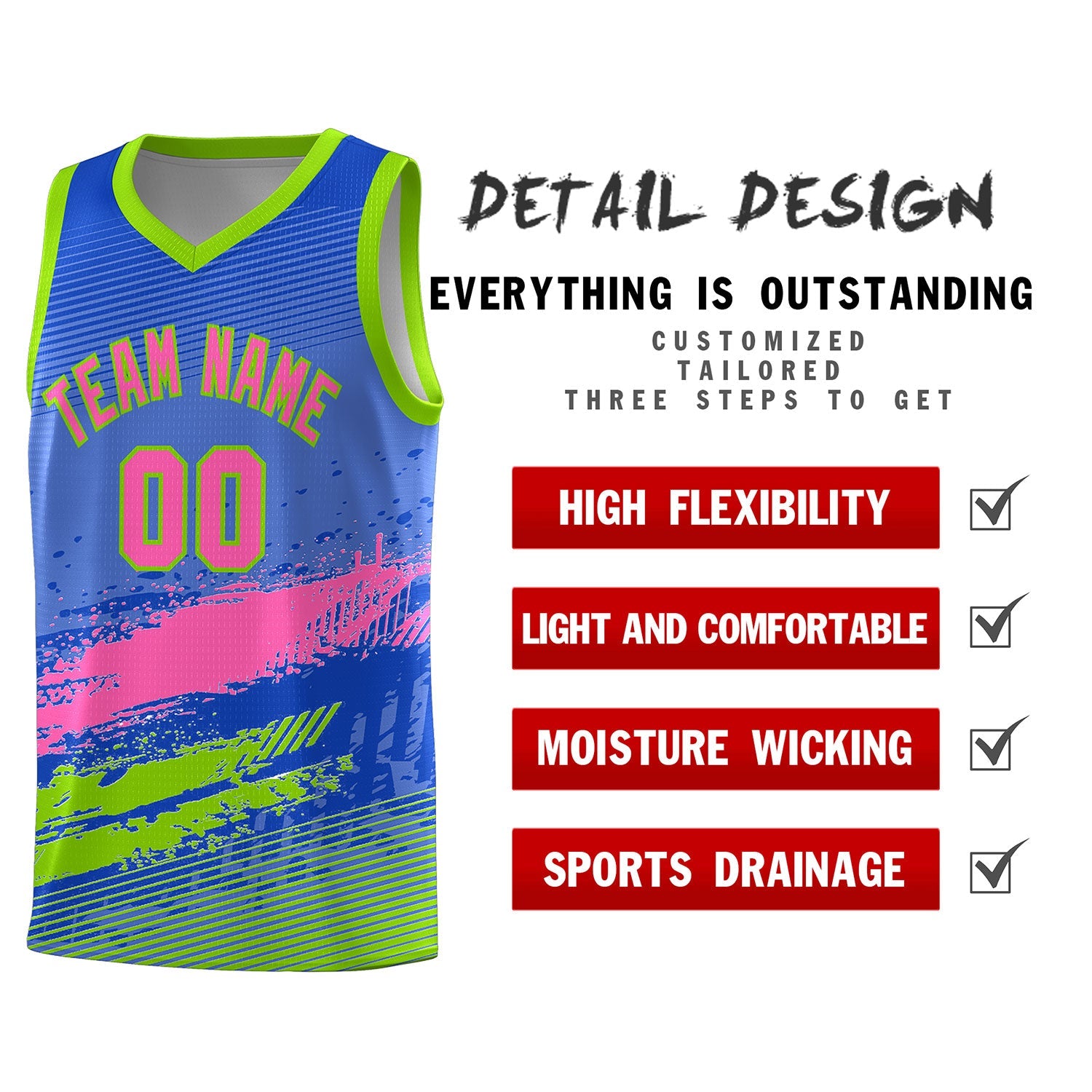 Custom Royal Pink and Neon Green Graffiti Pattern Sports Uniform Basketball Jersey