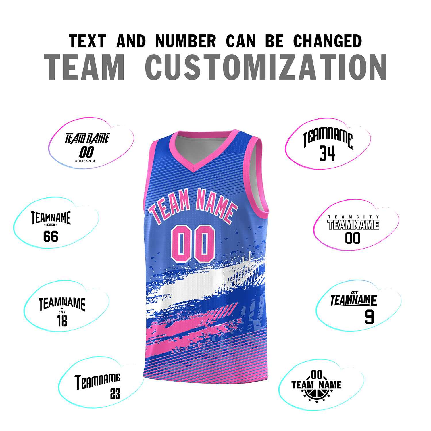 Custom Royal White and Pink Graffiti Pattern Sports Uniform Basketball Jersey