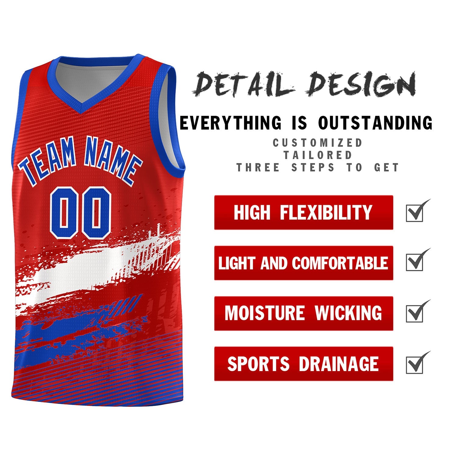 Custom Red White and Royal Graffiti Pattern Sports Uniform Basketball Jersey