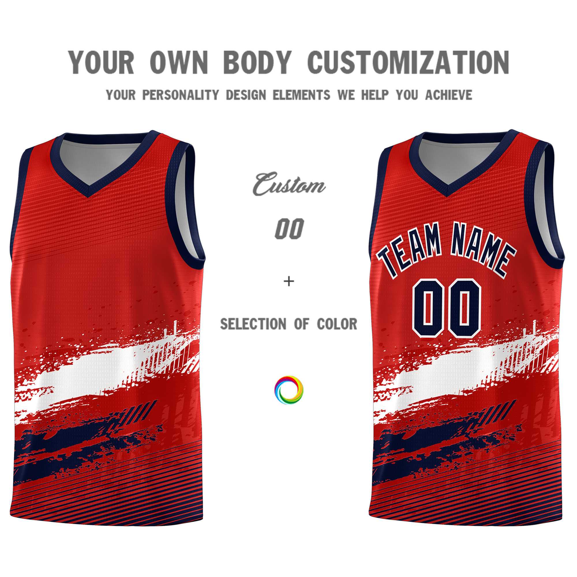 Custom Red White and Navy Graffiti Pattern Sports Uniform Basketball Jersey