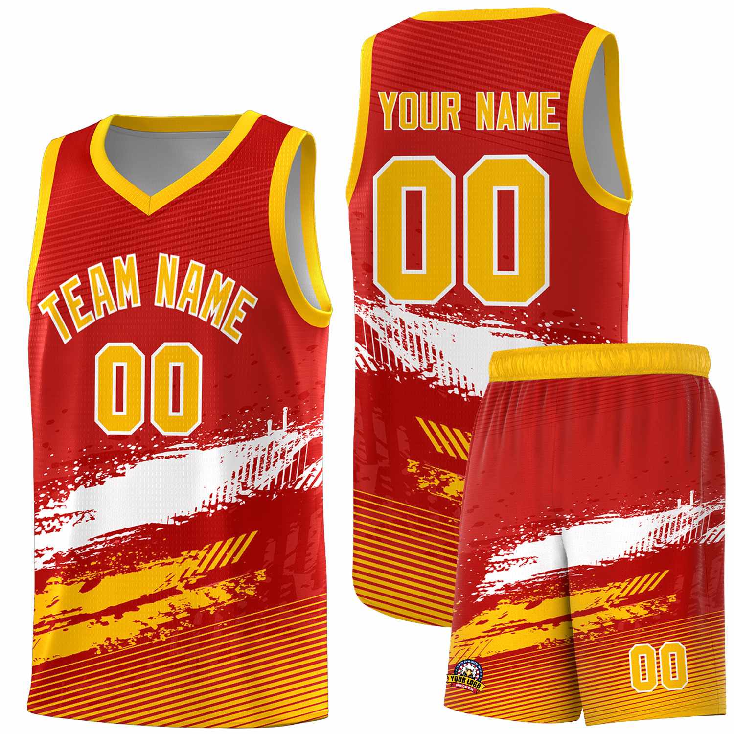 Custom Red White and Yellow Graffiti Pattern Sports Uniform Basketball Jersey