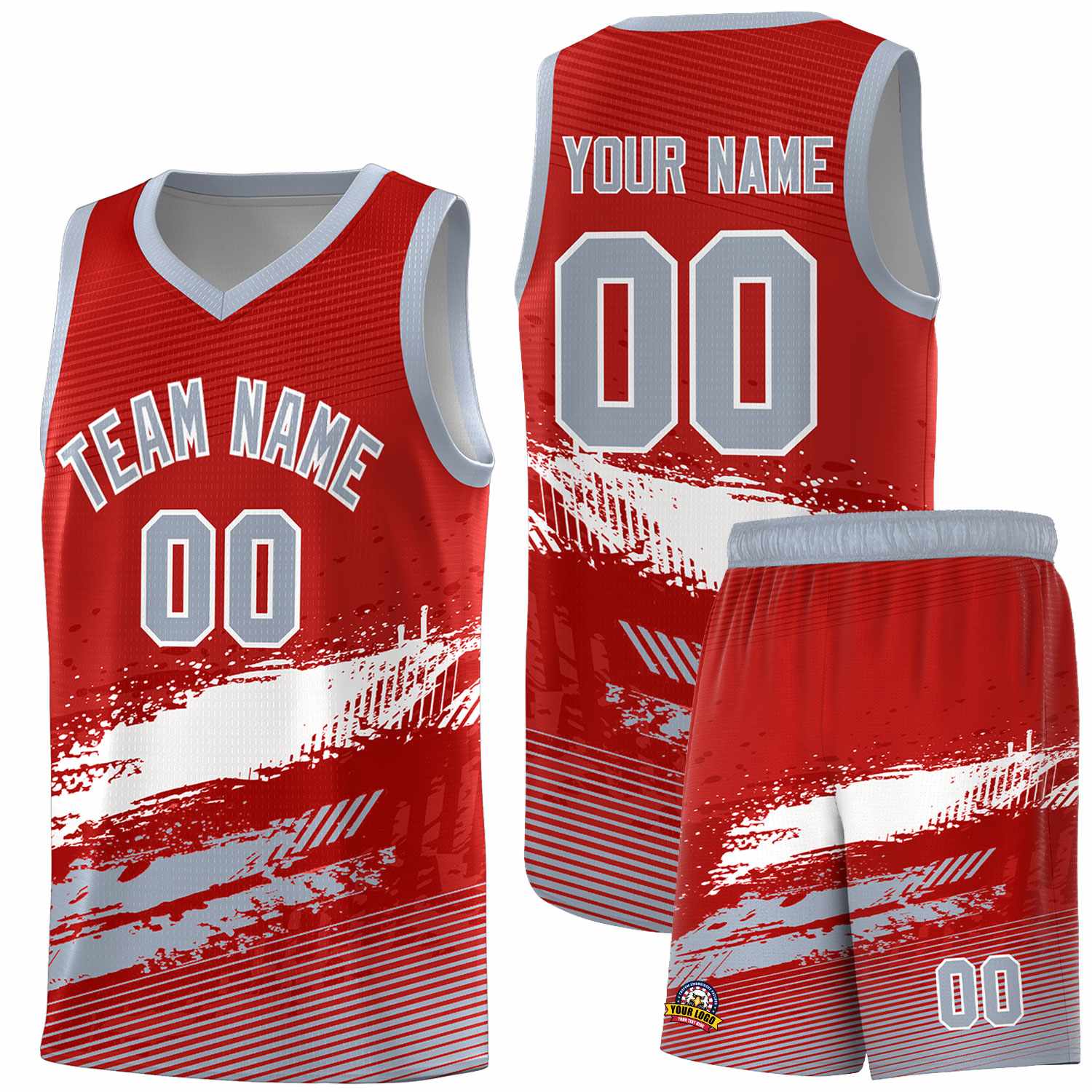 Custom Red White and Gray Graffiti Pattern Sports Uniform Basketball Jersey