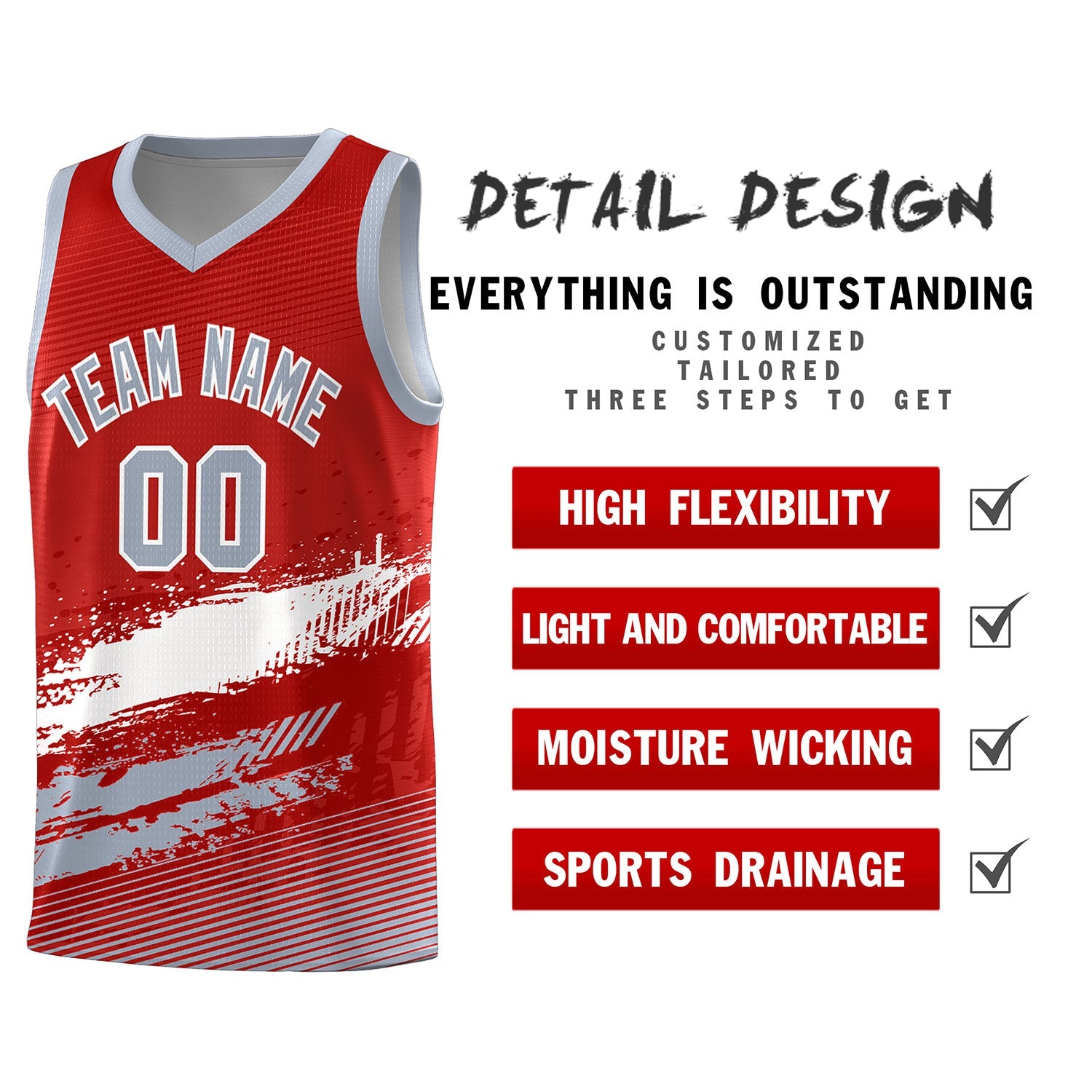 Custom Red White and Gray Graffiti Pattern Sports Uniform Basketball Jersey