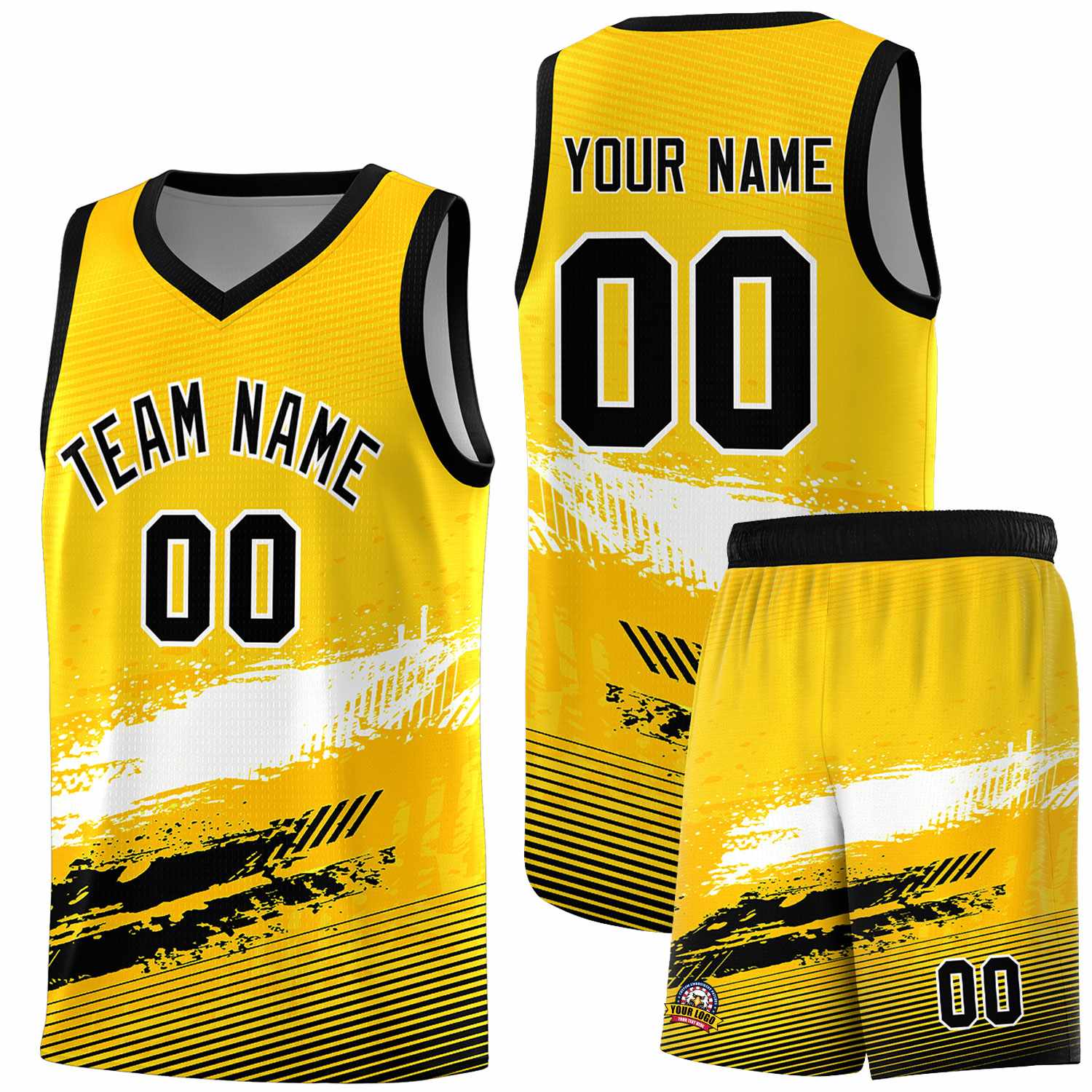 Custom Yellow White and Black Graffiti Pattern Sports Uniform Basketball Jersey