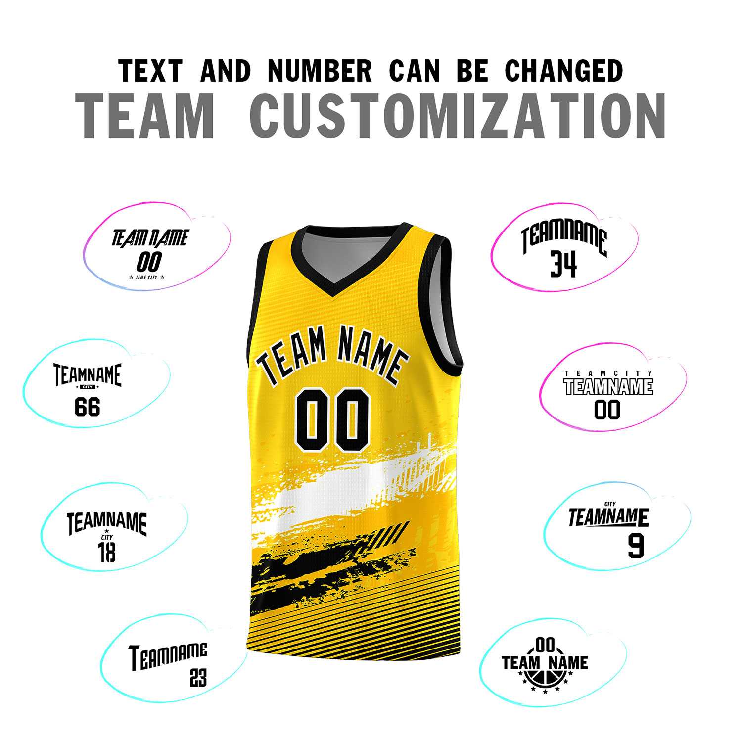 Custom Yellow White and Black Graffiti Pattern Sports Uniform Basketball Jersey