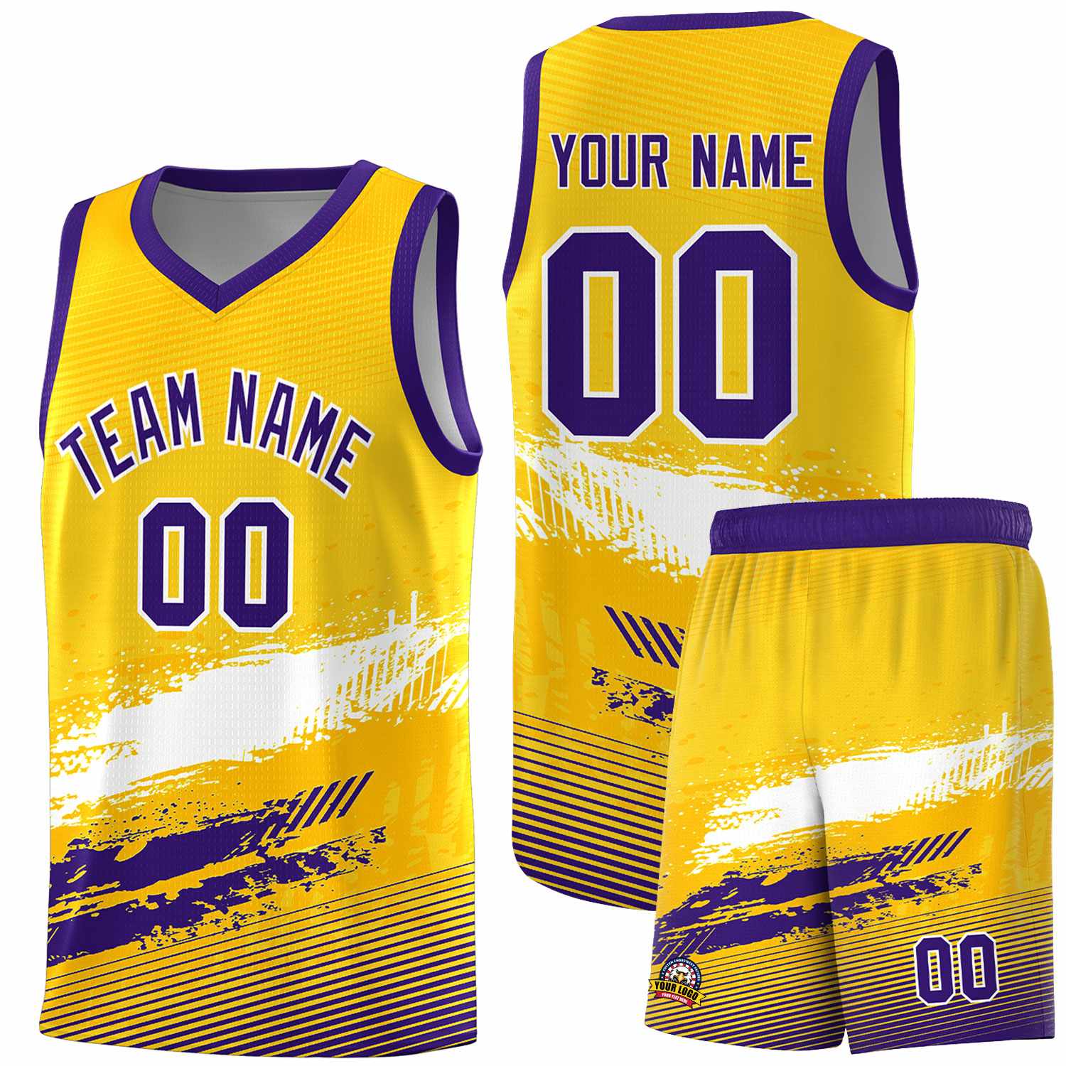 Custom Yellow White and Purple Graffiti Pattern Sports Uniform Basketball Jersey