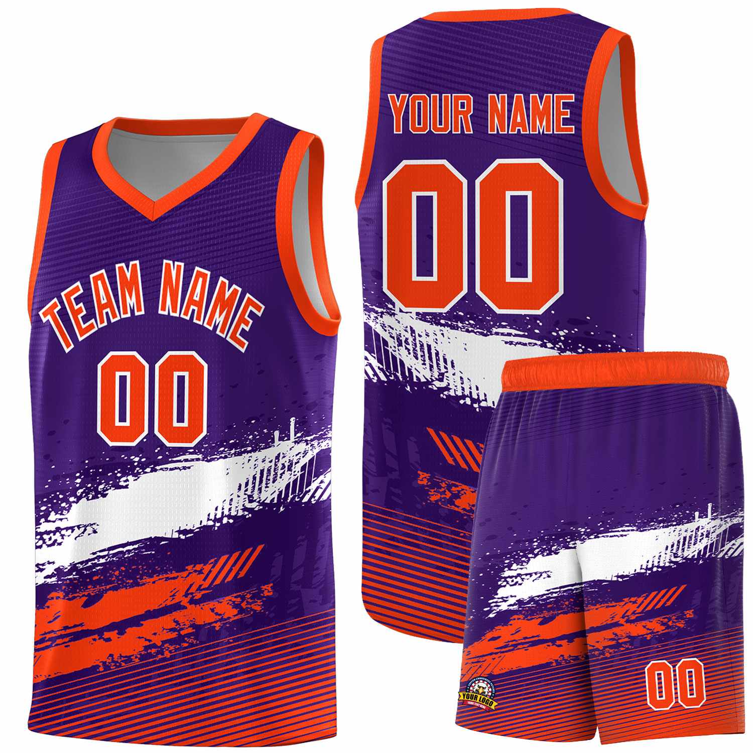 Custom Purple White and Orange Graffiti Pattern Sports Uniform Basketball Jersey