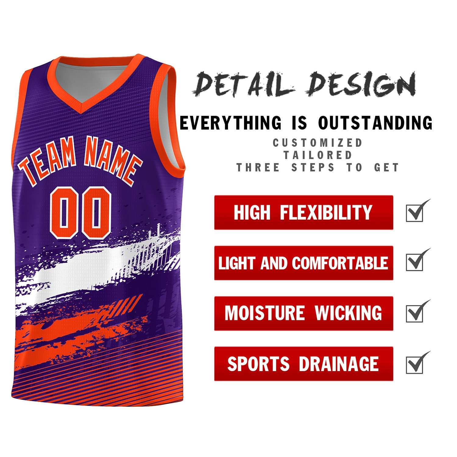 Custom Purple White and Orange Graffiti Pattern Sports Uniform Basketball Jersey